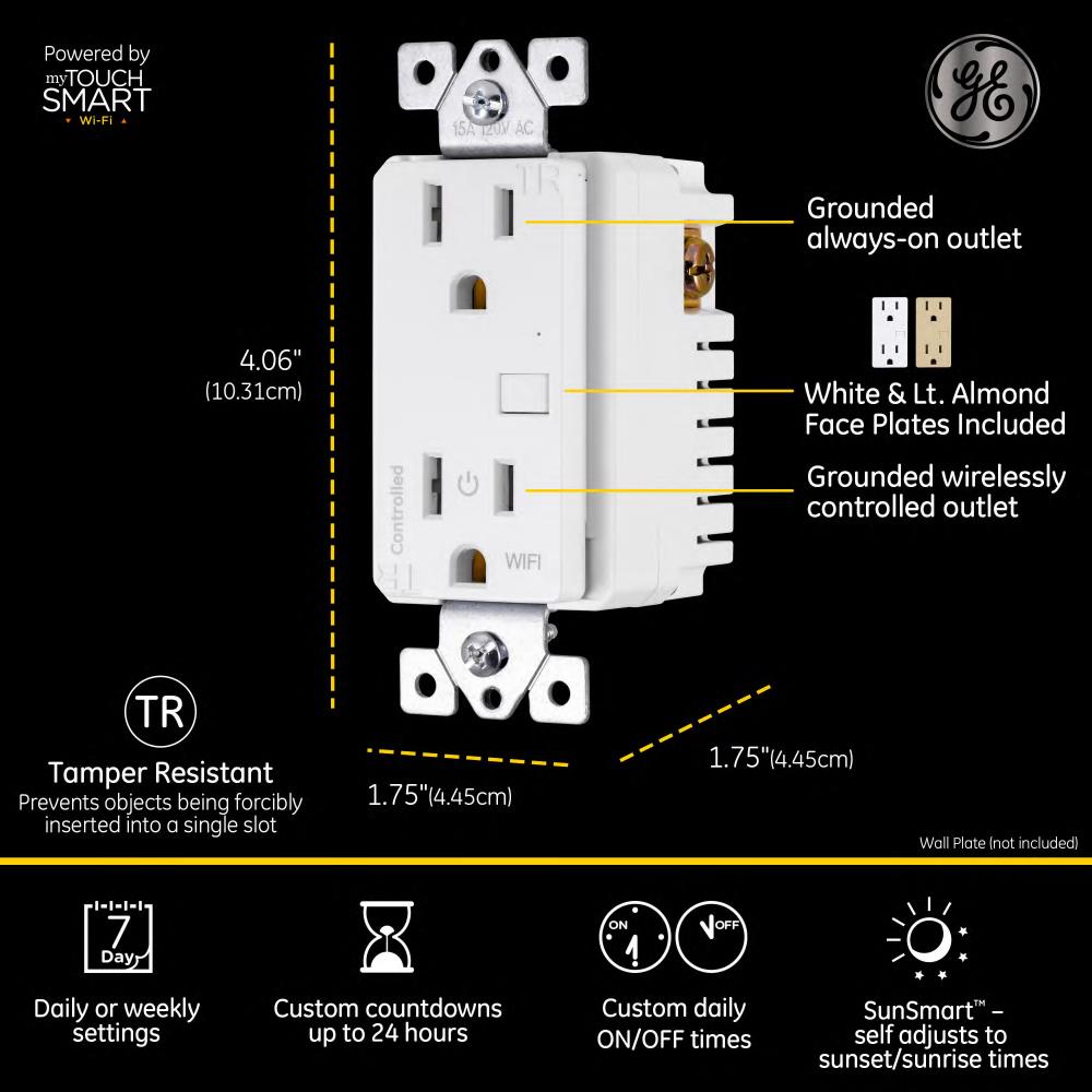 myTouchSmart GE Wi-Fi In-Wall Smart Outlet Receptacle 40795-S1 - The Home  Depot