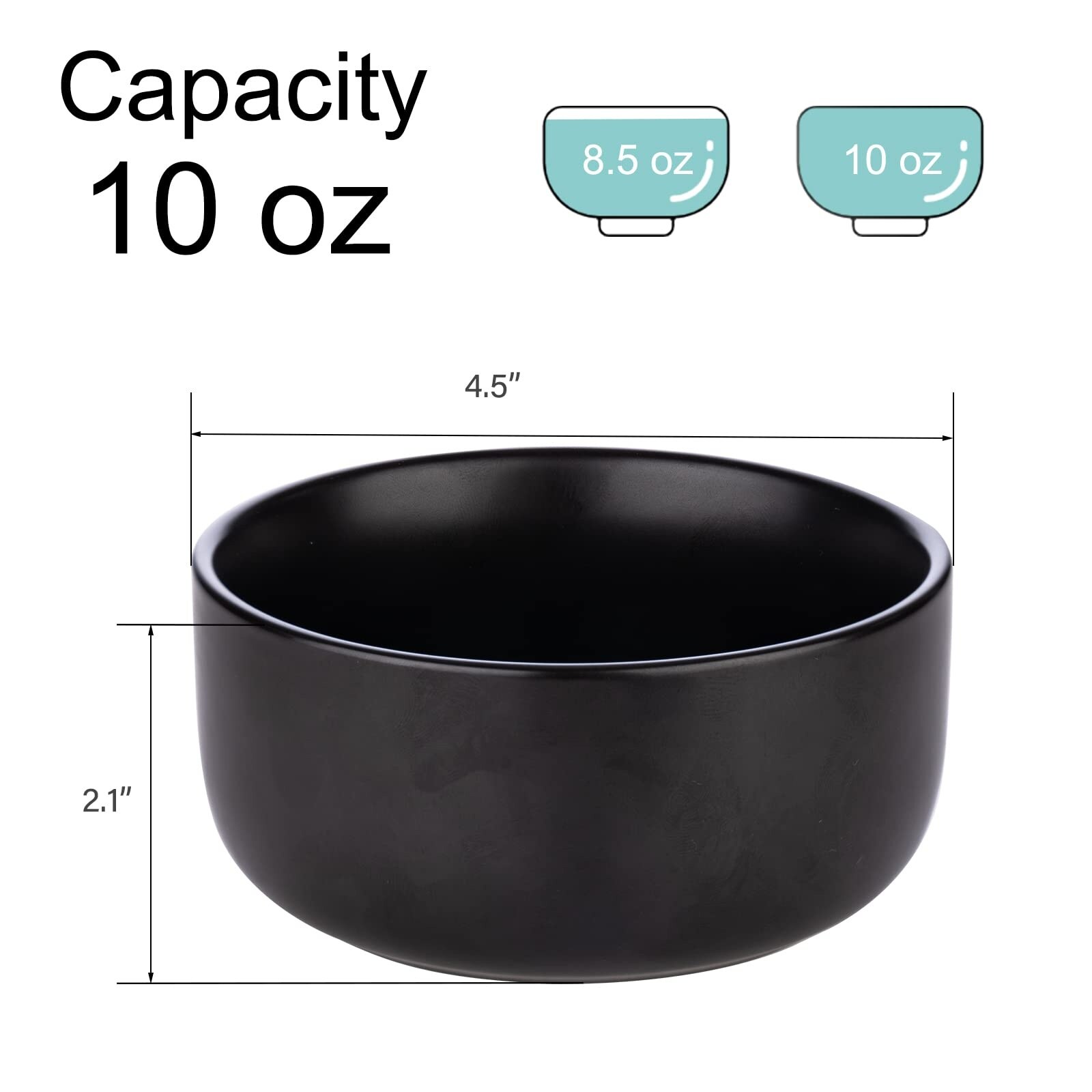 Aoibox  Matte Porcelain Ceramic Small Bowl Set 10 oz Capacity 4 5 in Diameter Set of 4 Black Ounces Bowls Side