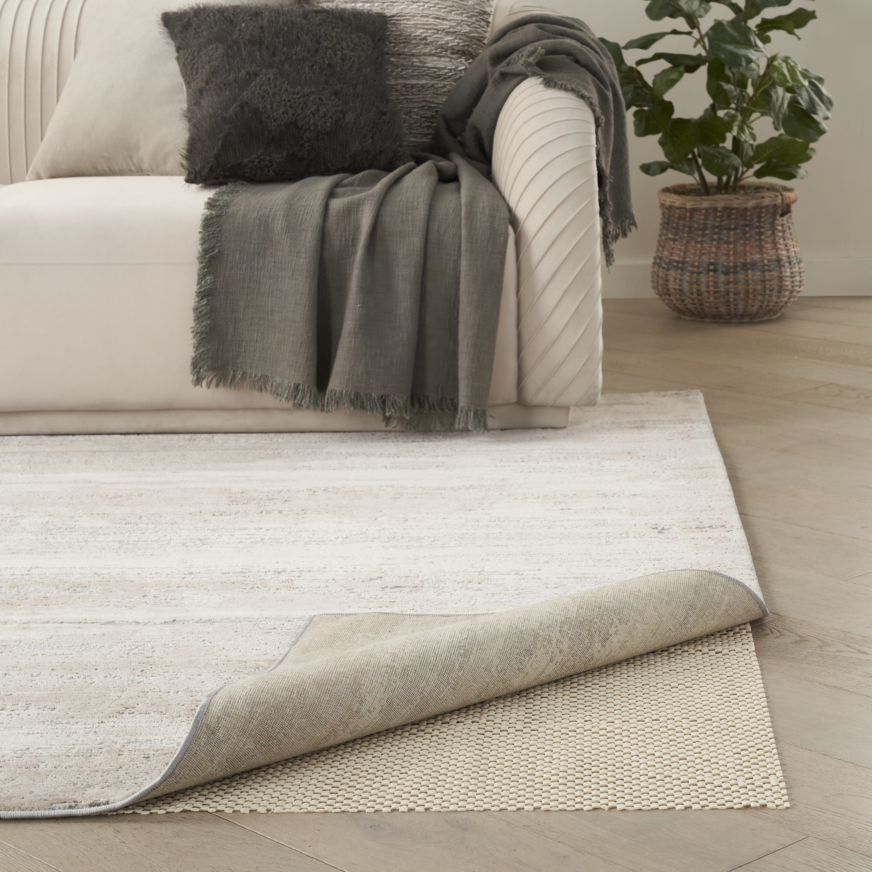 Ivory Grid-Loc Non-Slip Rug Pad for Hard Surfaces, 5'8" x 8'8"