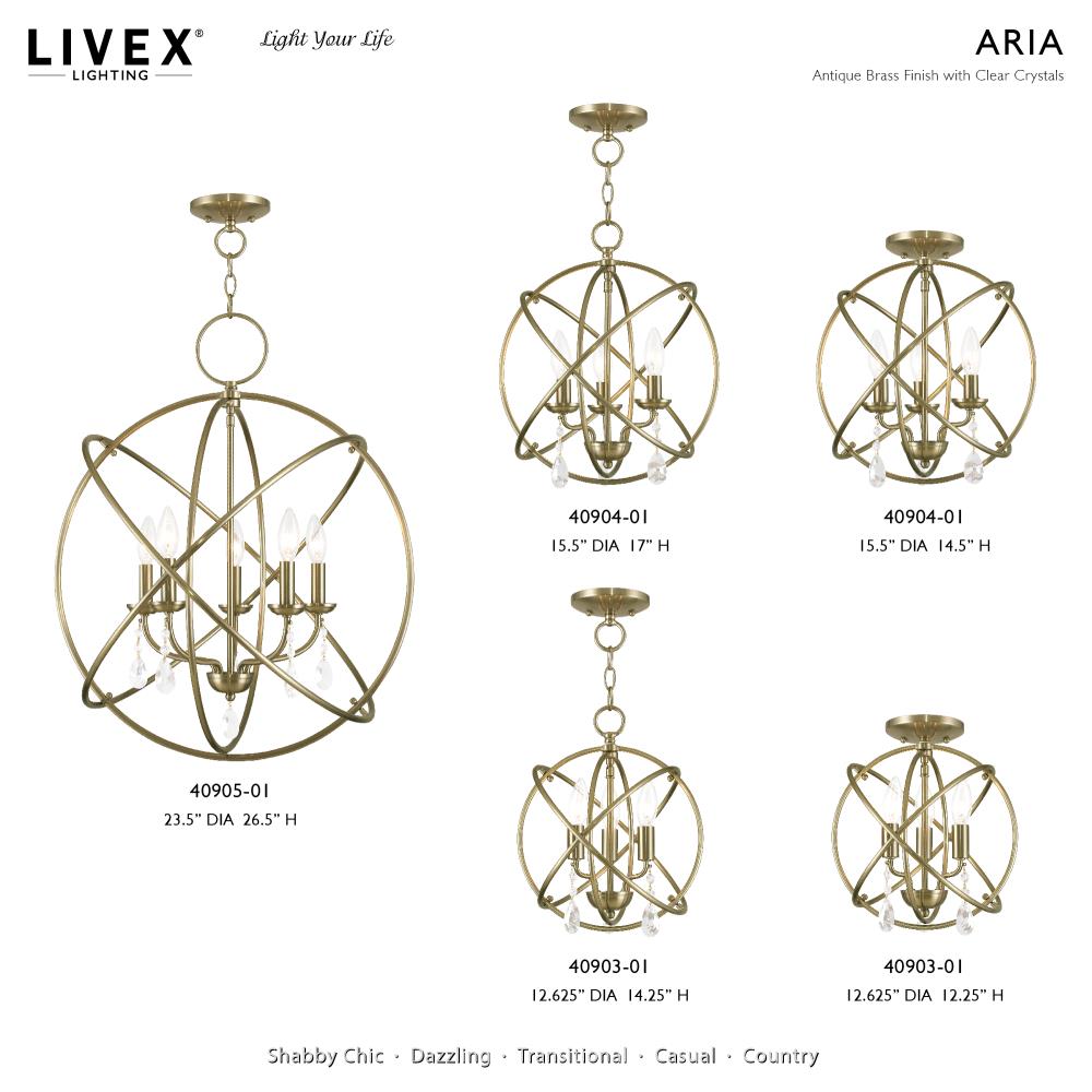 Antique Brass Mini 3-Light Chandelier with Teardrop Crystals