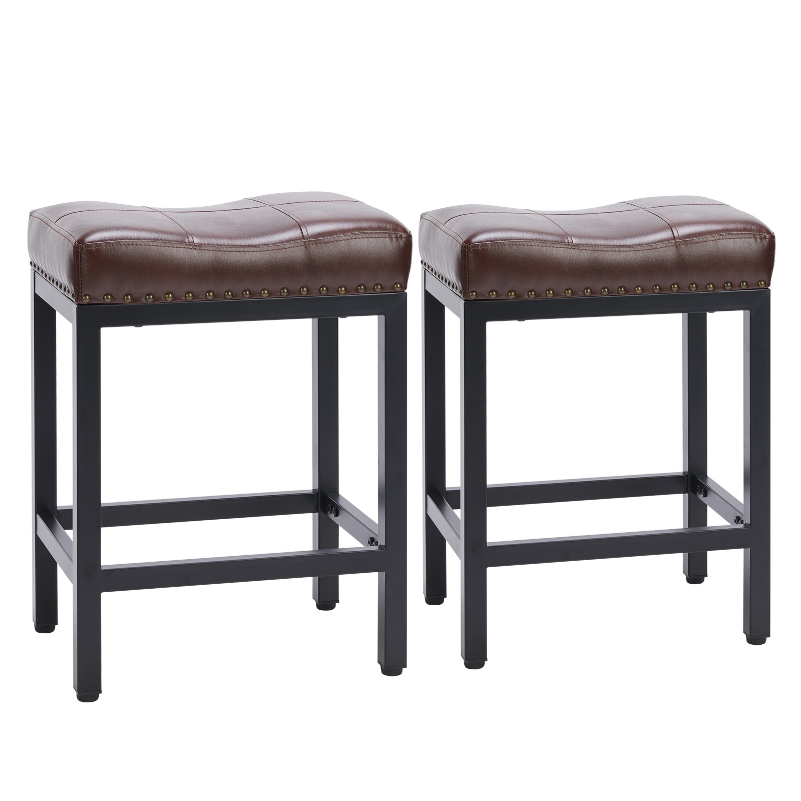 Flynama L-P184326 Brown 21.6-in H Short (less than 23-in) Contoured Seat Upholstered Metal Bar Stool