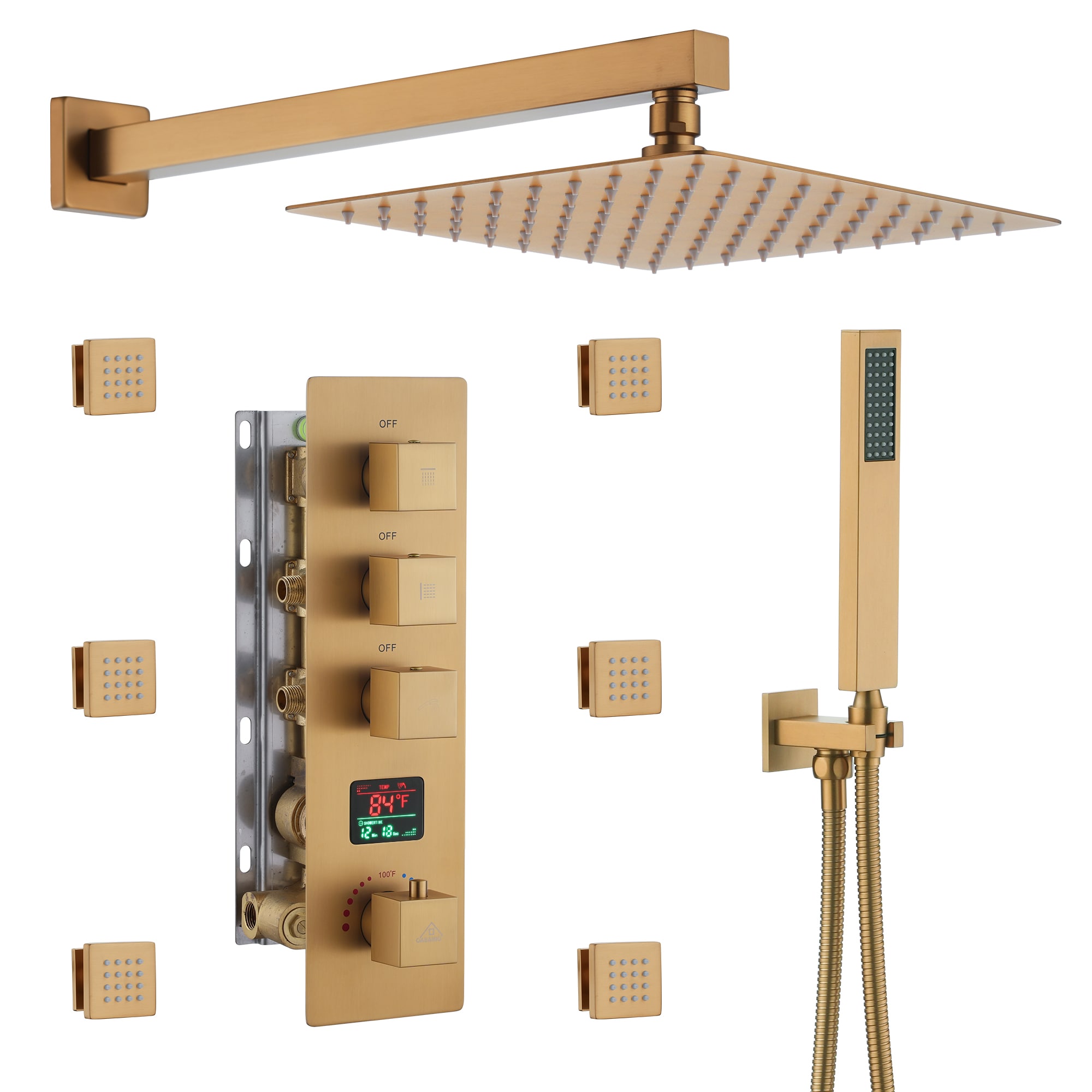 CASAINC KCHS0017-12BG Brushed Gold 12-in Built-In Shower Faucet System with 3-way Diverter ( Thermostatic Valve Included )