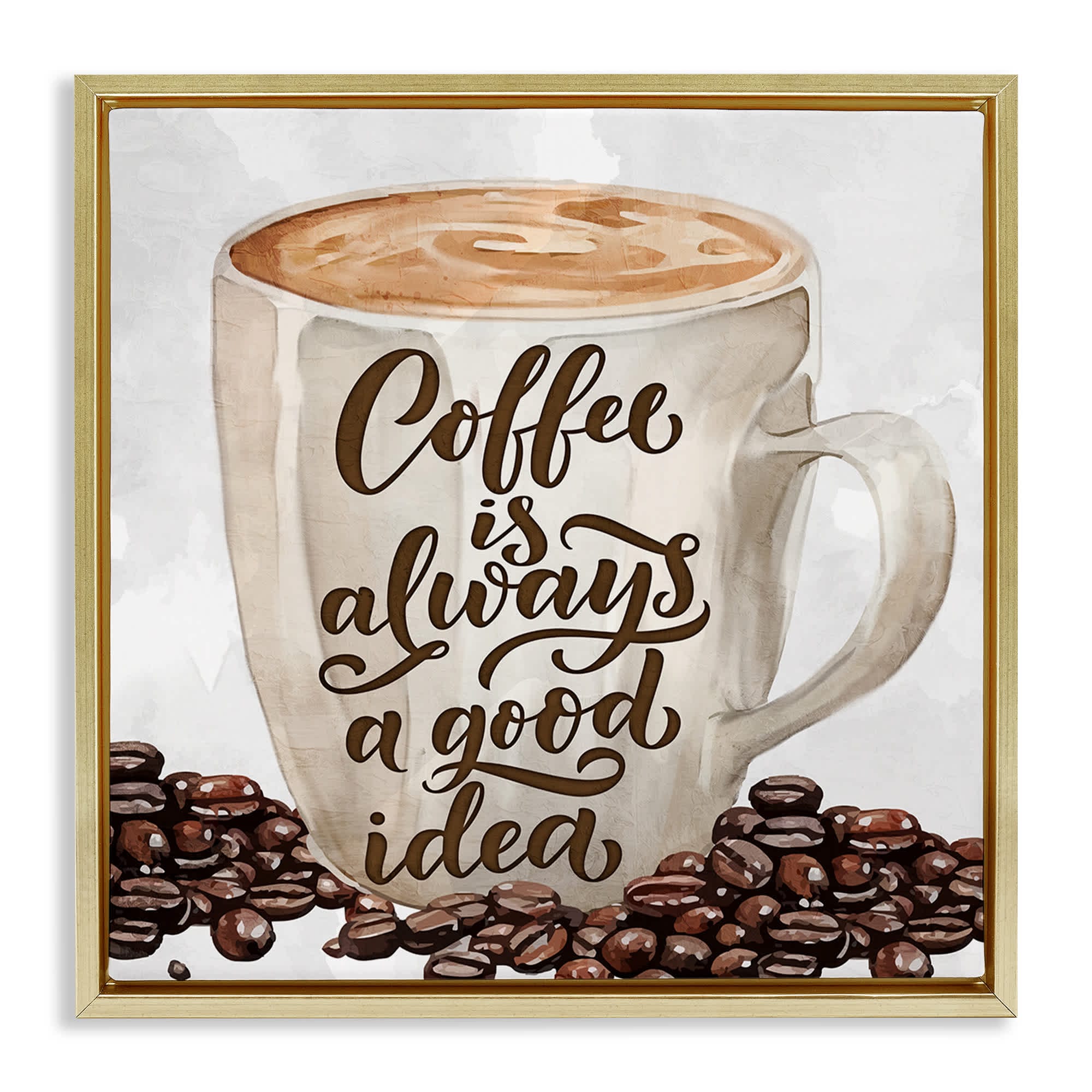 Stupell Industries BS-481-FFG-17X17 Coffee Phrase Classic Mug Gold Framed Floater Canvas Wall Art By Kim Allen 18 x 18