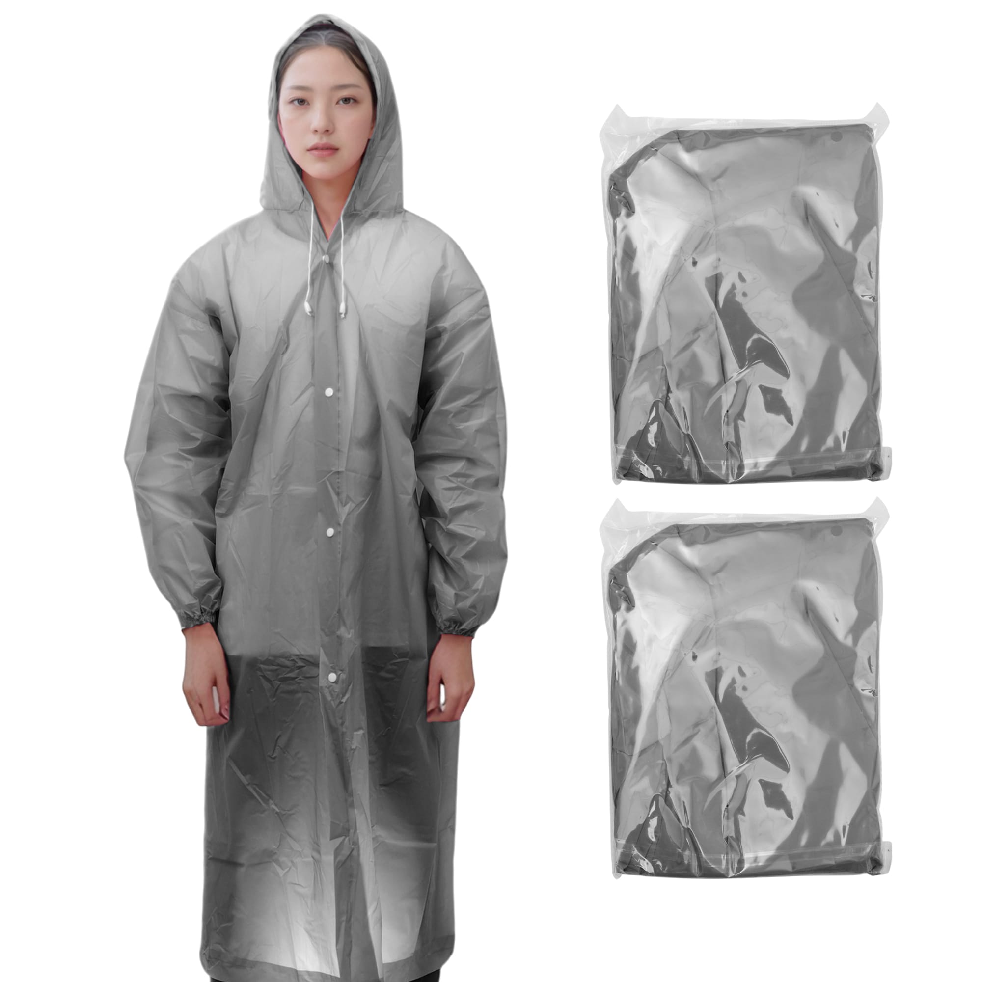 Unique Bargains - 2pcs Reusable Rain Ponchos Emergency Raincoats with Hood and Drawstring Waterpr...