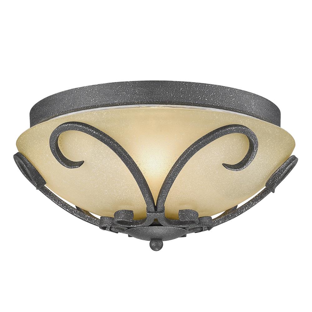 Golden Lighting Madera 3-Light 13-in Black Iron Flush Mount Light In ...