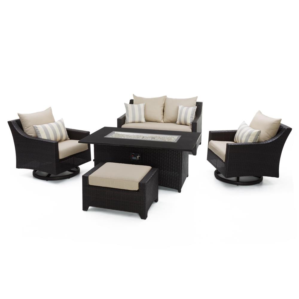 RST Brands OP-PEOSS5MFT-SLT-K Deco 5-Piece Wicker Patio Conversation Set with Gray Sunsharp Cushions