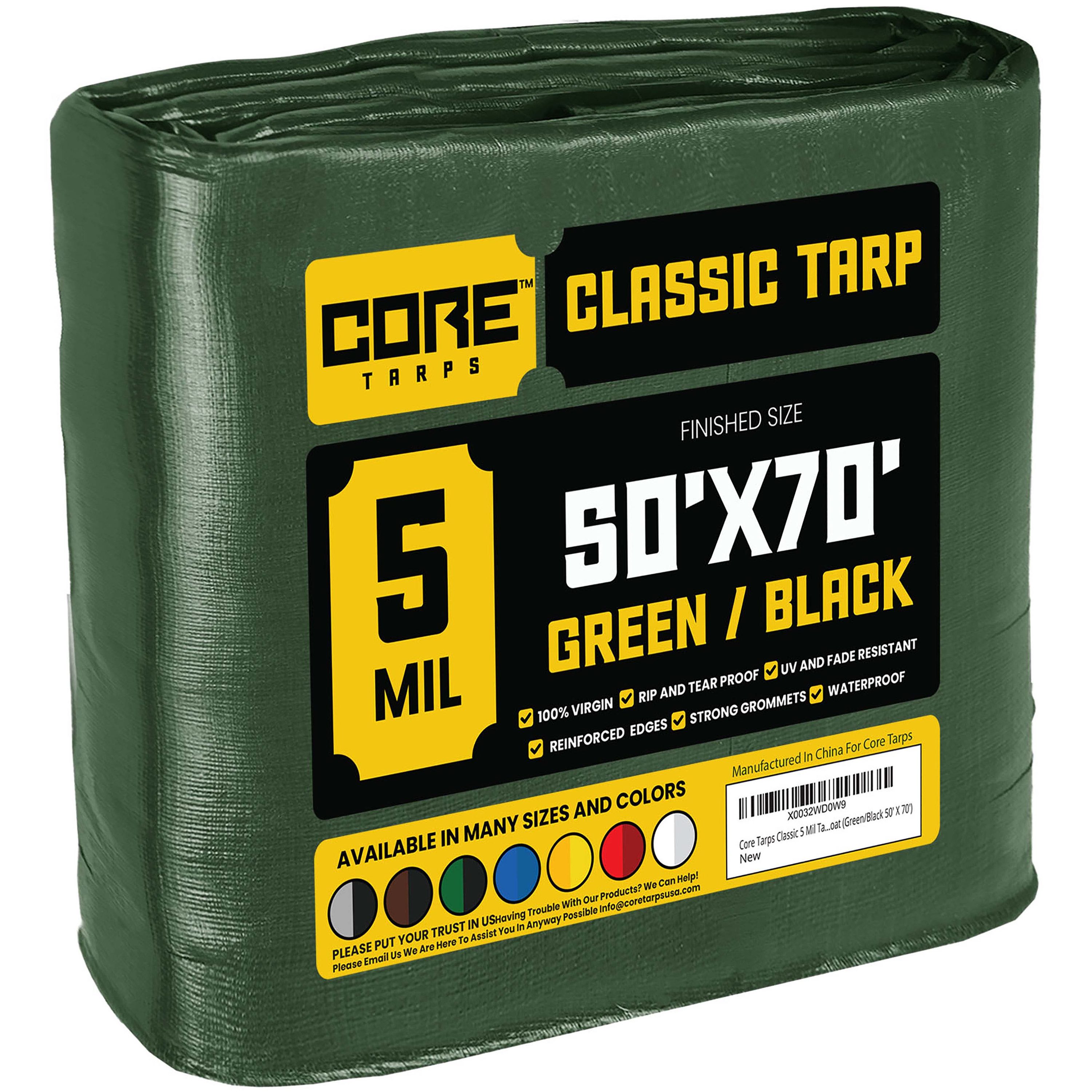 Core Tarps CT-503-50X70 50-ft x 70-ft Green Waterproof Commercial Polyethylene 5-Mils Tarp
