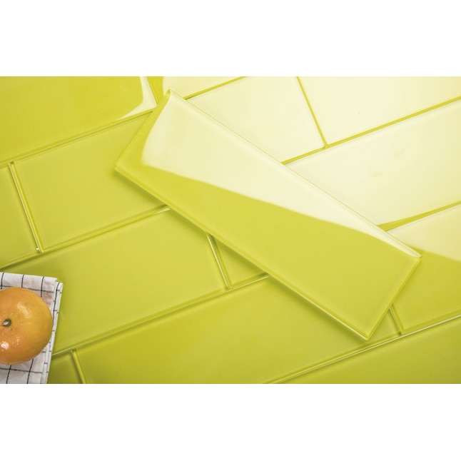 Giorbello 4x12 Glass Subway Tiles 15 Pack Yellow 4 In X 12 Glossy Wall Tile The Department At Com - Yellow Brick Wall Tiles