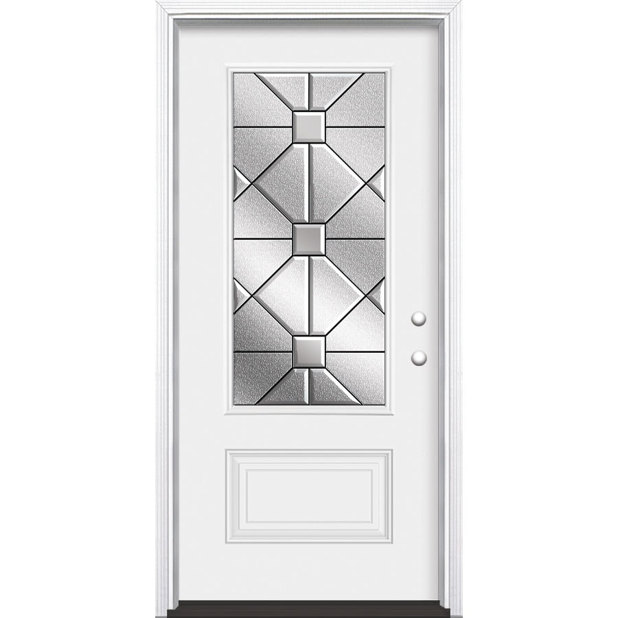 Masonite 691219 Hancock 36-in x 80-in Steel 3/4 Lite Left-Hand Inswing Primed Prehung Single Front Door with Brickmould Insulating Core