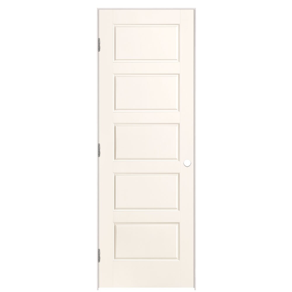 Masonite 1444415 28-in x 80-in White Hollow core 5-panel equal Right hand Smooth Prefinished Molded composite Flat Jamb Single Prehung Interior Door