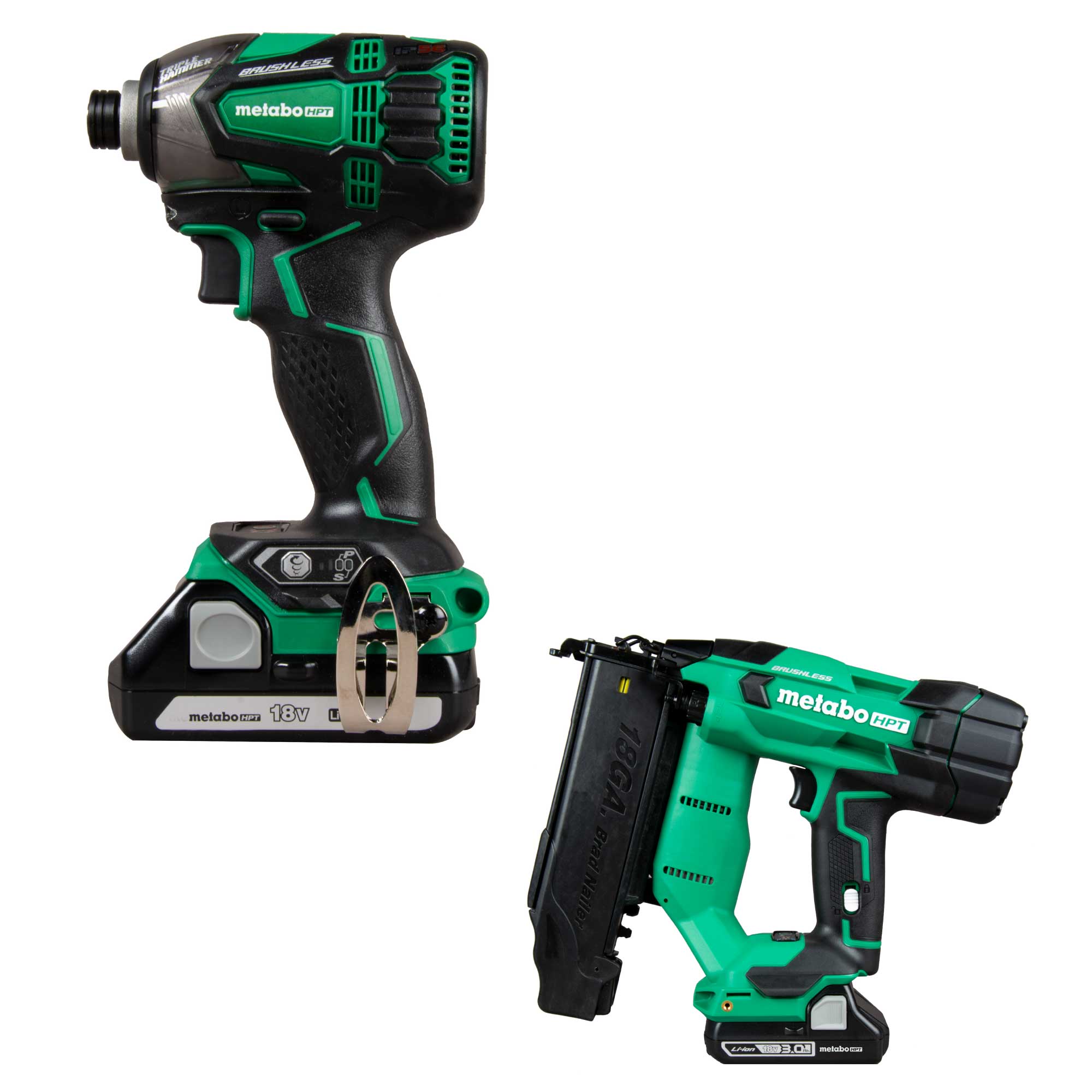 Metabo HPT MultiVolt 18-volt 1/4-in Variable Speed Brushless Cordless Impact Driver (2-batteries included) with MultiVolt 18-Gauge 18-volt Cordless
