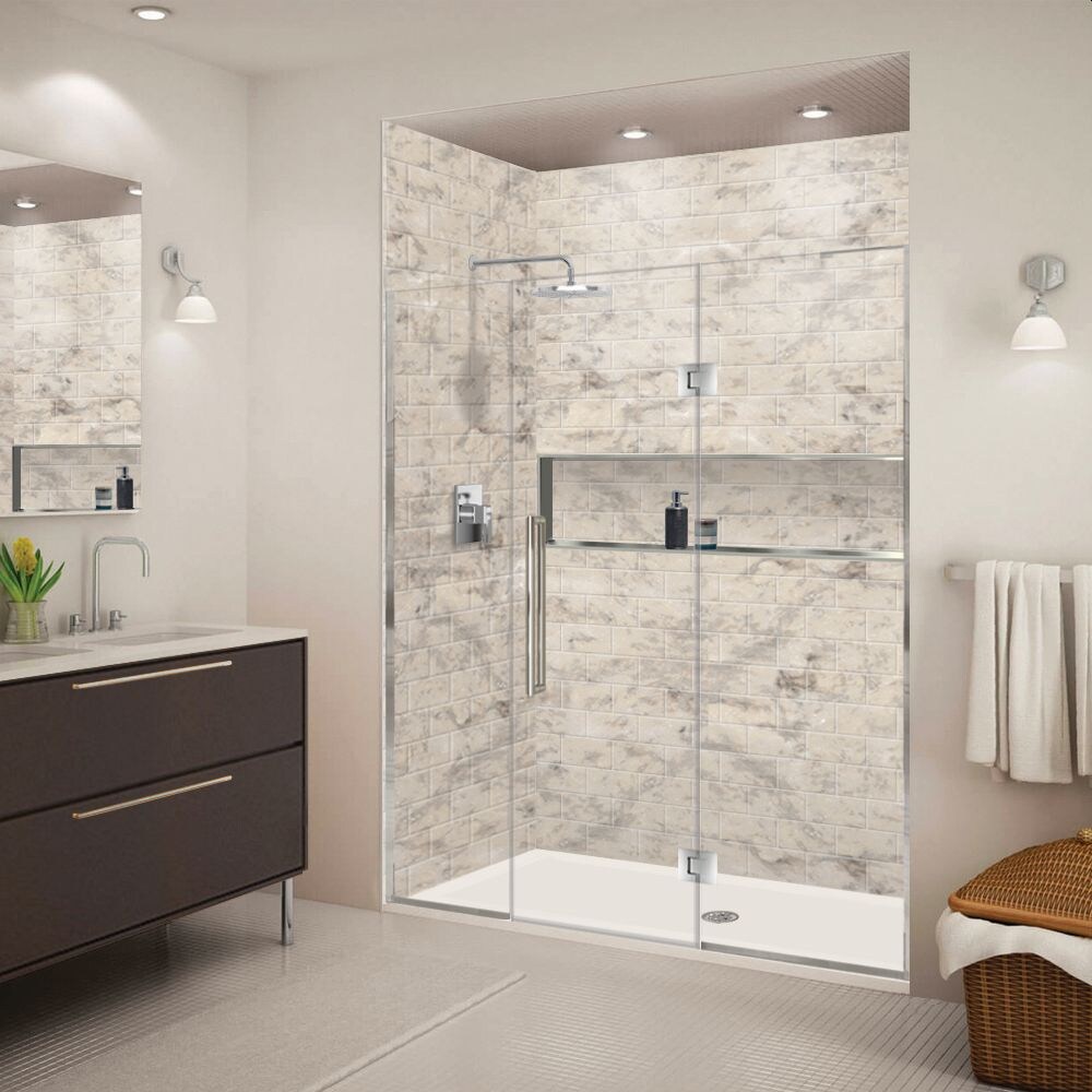 Transolid EHTF695277610C-T-PC Elizabeth Polished Chrome 69-1/2-in to 70-1/2-in x 76-in Semi-frameless Hinged Soft Close Shower Door