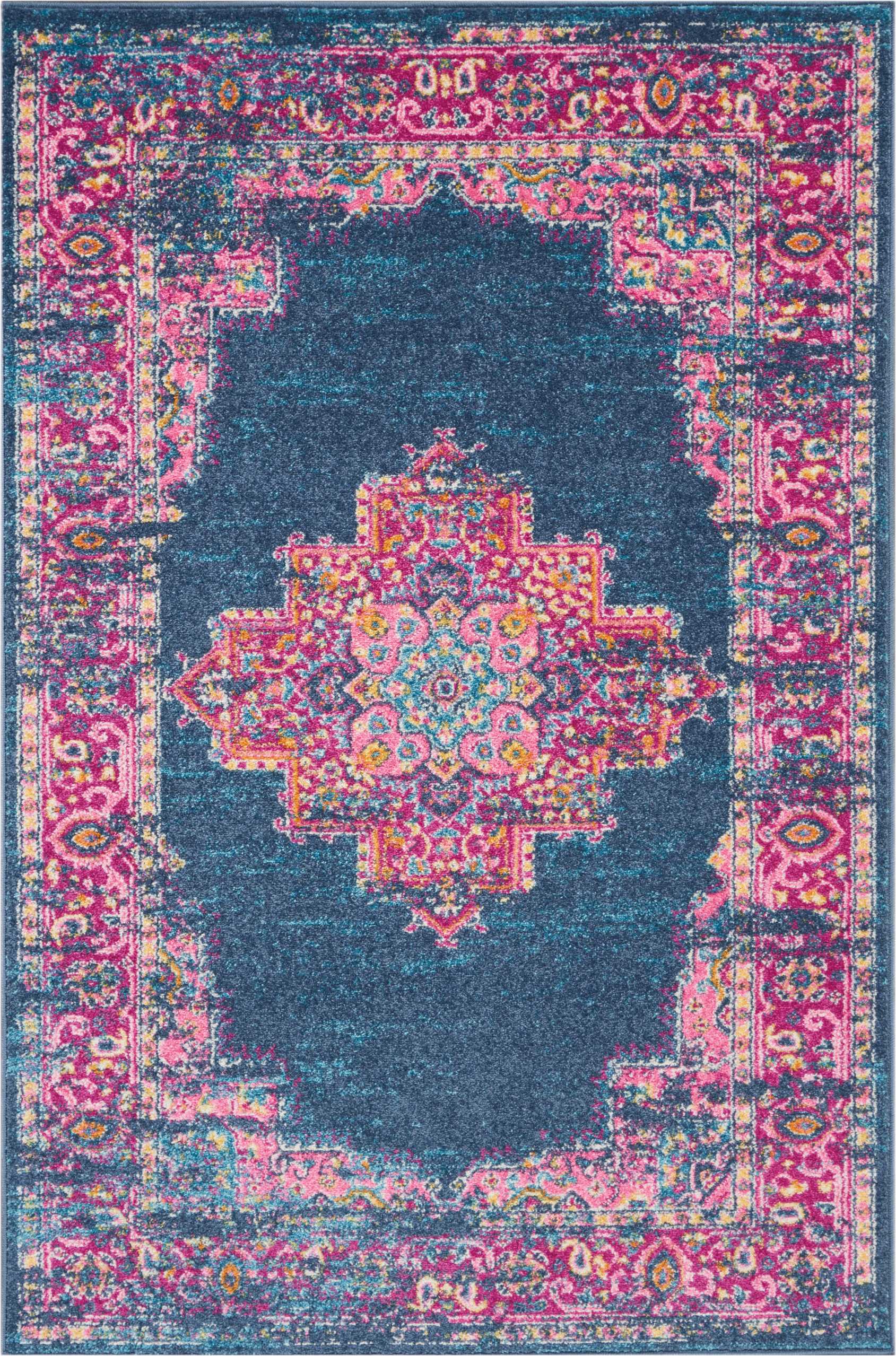 Handmade Blue Floral Synthetic 4' x 6' Reversible Rug
