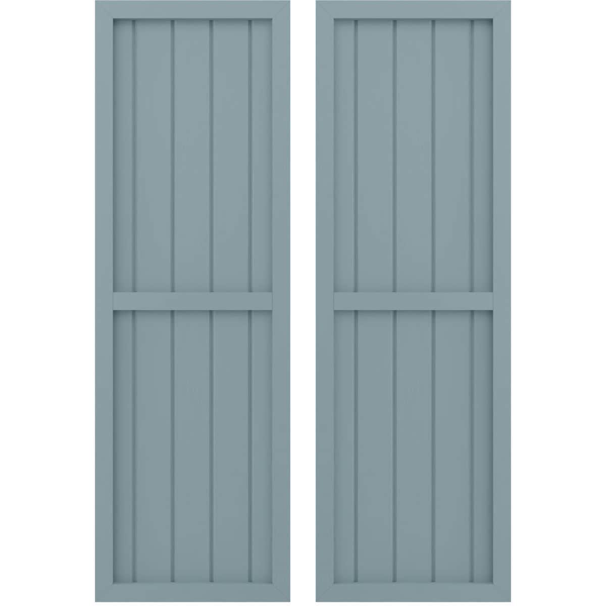 Ekena Millwork ARW101BF518X75SBH 17.5-in W x 75-in H Peaceful Blue Paintable/Stainable Board and batten Framed Wood Exterior Shutters ( 2 -Pack )