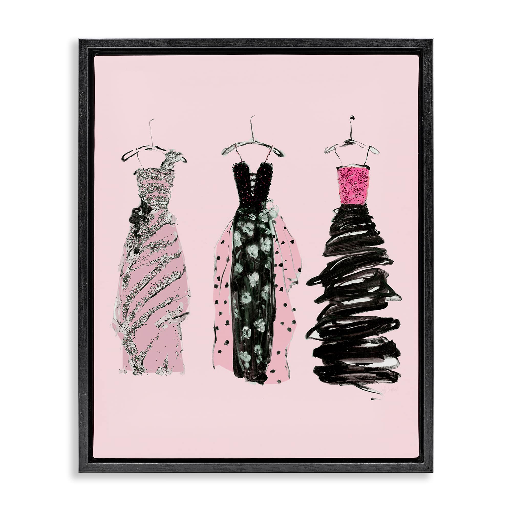 Stupell Industries BT-976-FFB-24X30 Abstract Fashion Gowns Black Framed Floater Canvas Wall Art By Sally Swatland 25 x 31