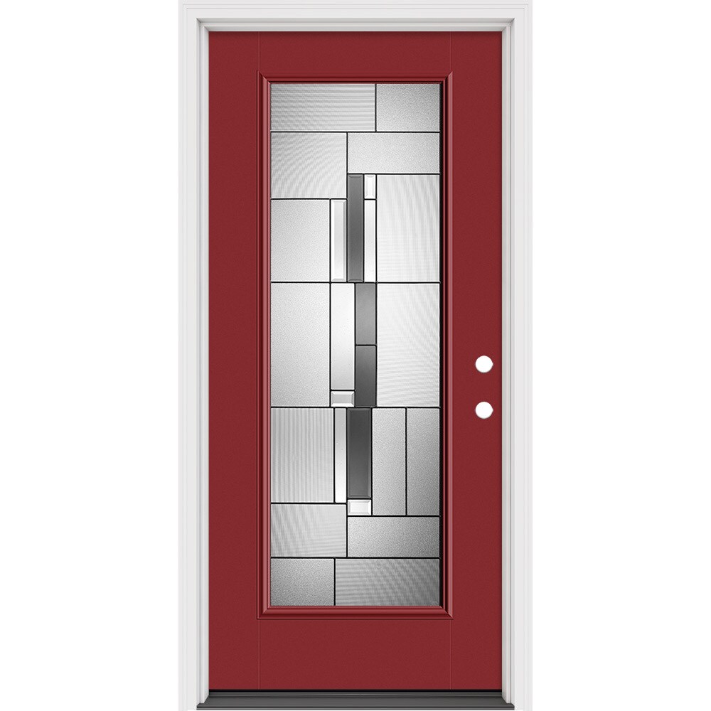 Masonite 632396 Cuzco 36-in x 80-in x 4-9/16-in Fiberglass 3/4 lite Right-hand inswing Modern White Painted Prehung Slab Front Door with Brickmould Solid core