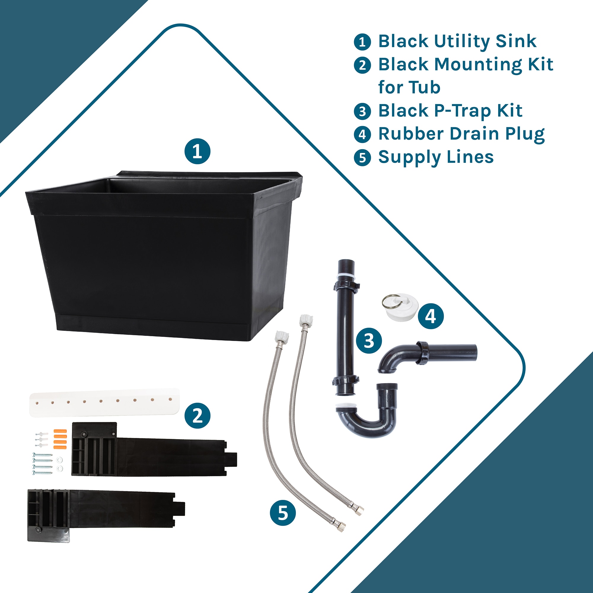 Black Wall Mount Utility Sink with Drain Assembly Kit