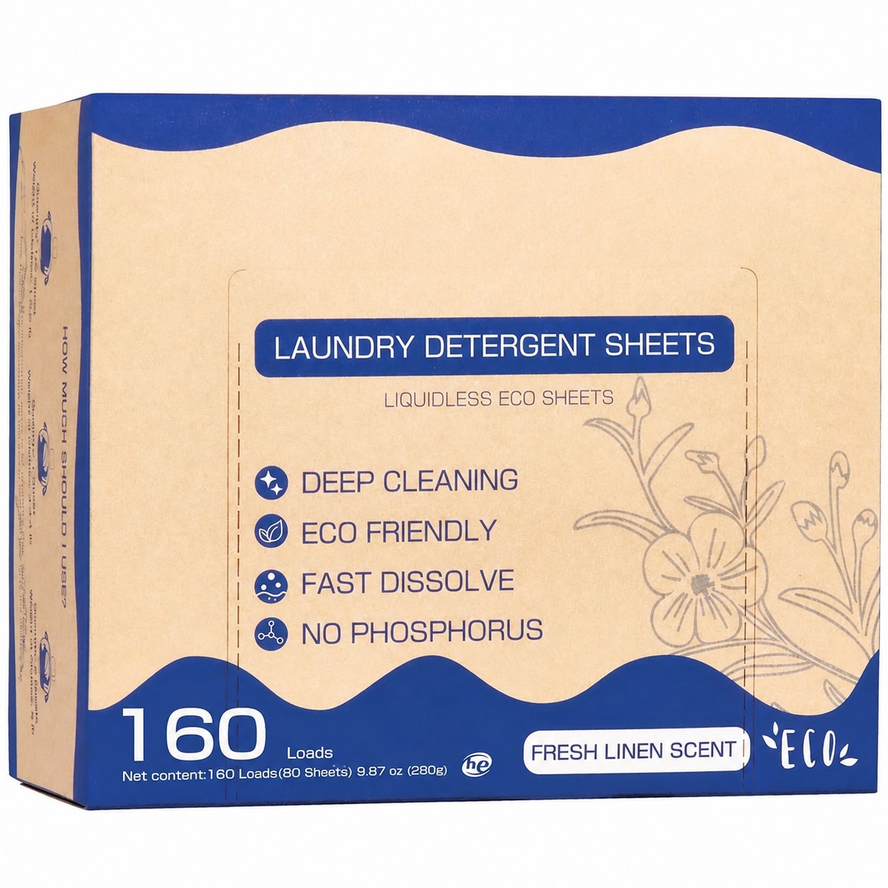Yichuhaoxi YI Laundry Detergent Sheets Fresh Linen Scent 160 Load Sheet Eco Friendly Hypoallergenic for Sensitive Skin Travel Dorm Apartment Easy Use