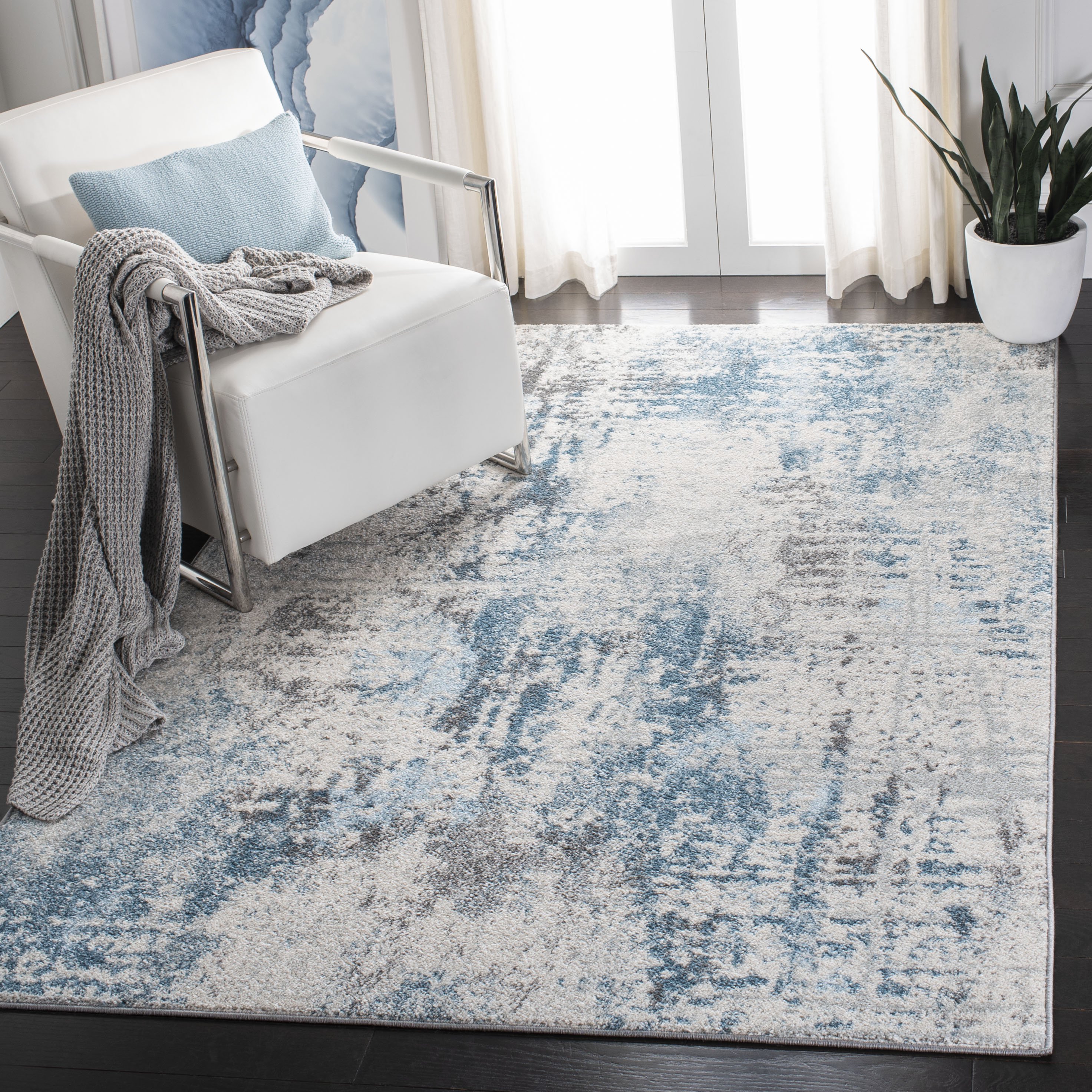 Safavieh TUL232A-6 Tulum Armande 6 x 9 (ft) Loomed Polypropylene Ivory/Blue Rectangular Indoor Abstract Bohemian/Eclectic Area rug