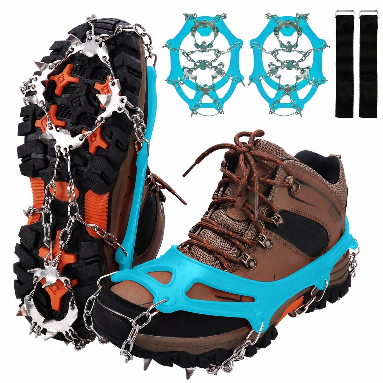 LAIFUCAM  Crampons for Shoes Traction Cleats Ice Snow Grips with 19 Stainless Steel Spikes Shoe Talons Anti Slip Boots Spikes for Walking Jogging