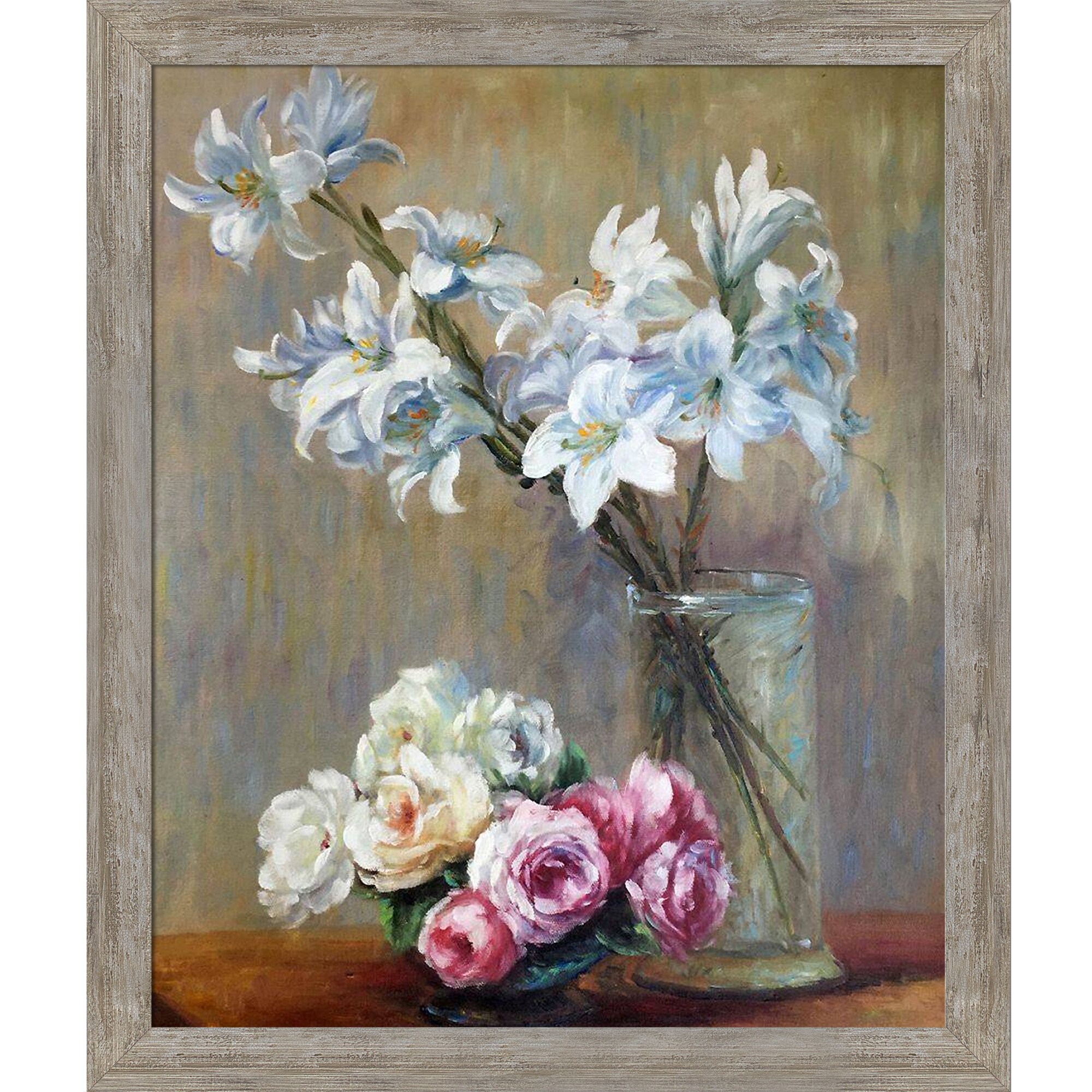 La Pastiche Roses and Lilies Henri Fantin-latour Framed 23.5-in H