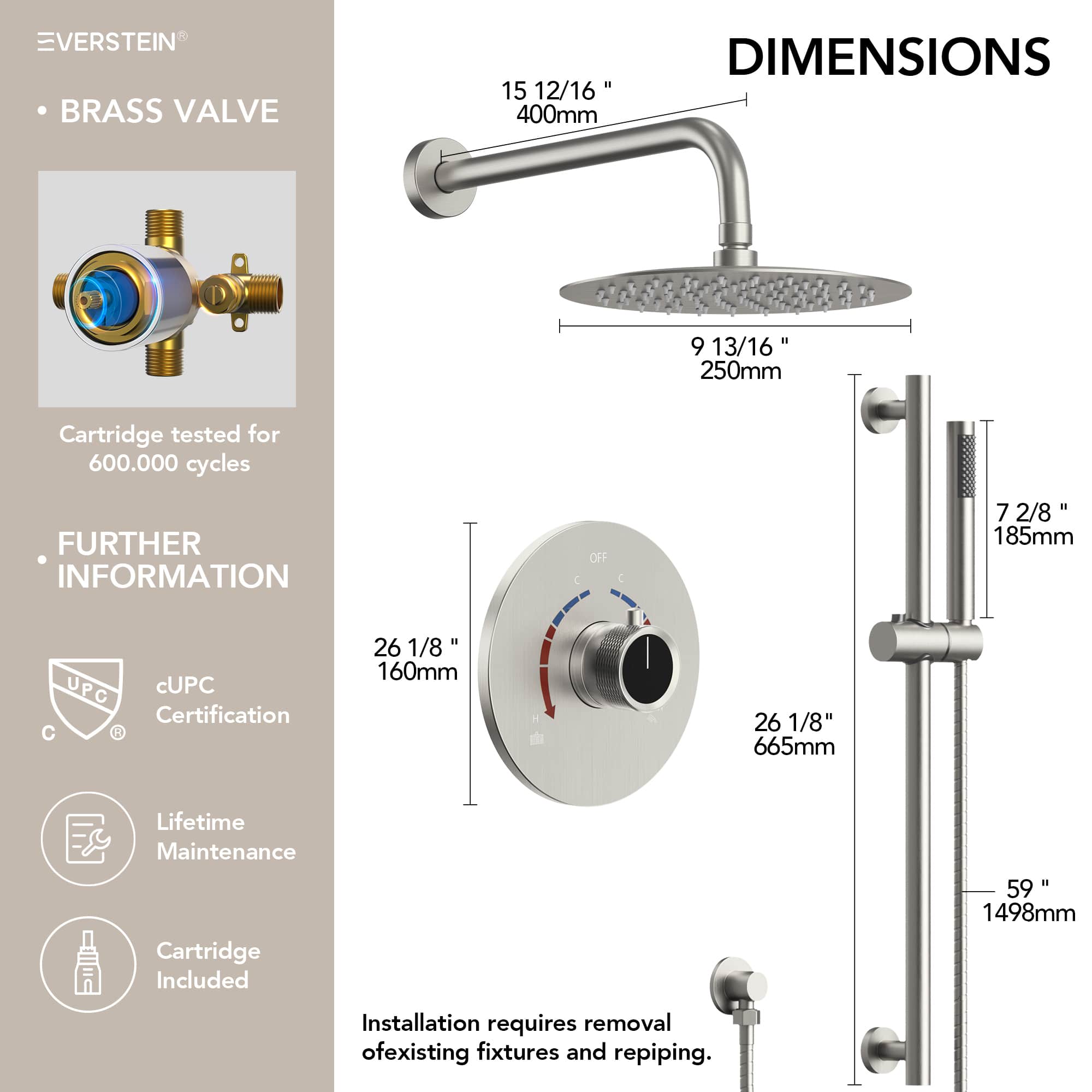 EVERSTEIN SFS-1013-NK10 Showerhead-Bar-Panels - View #10