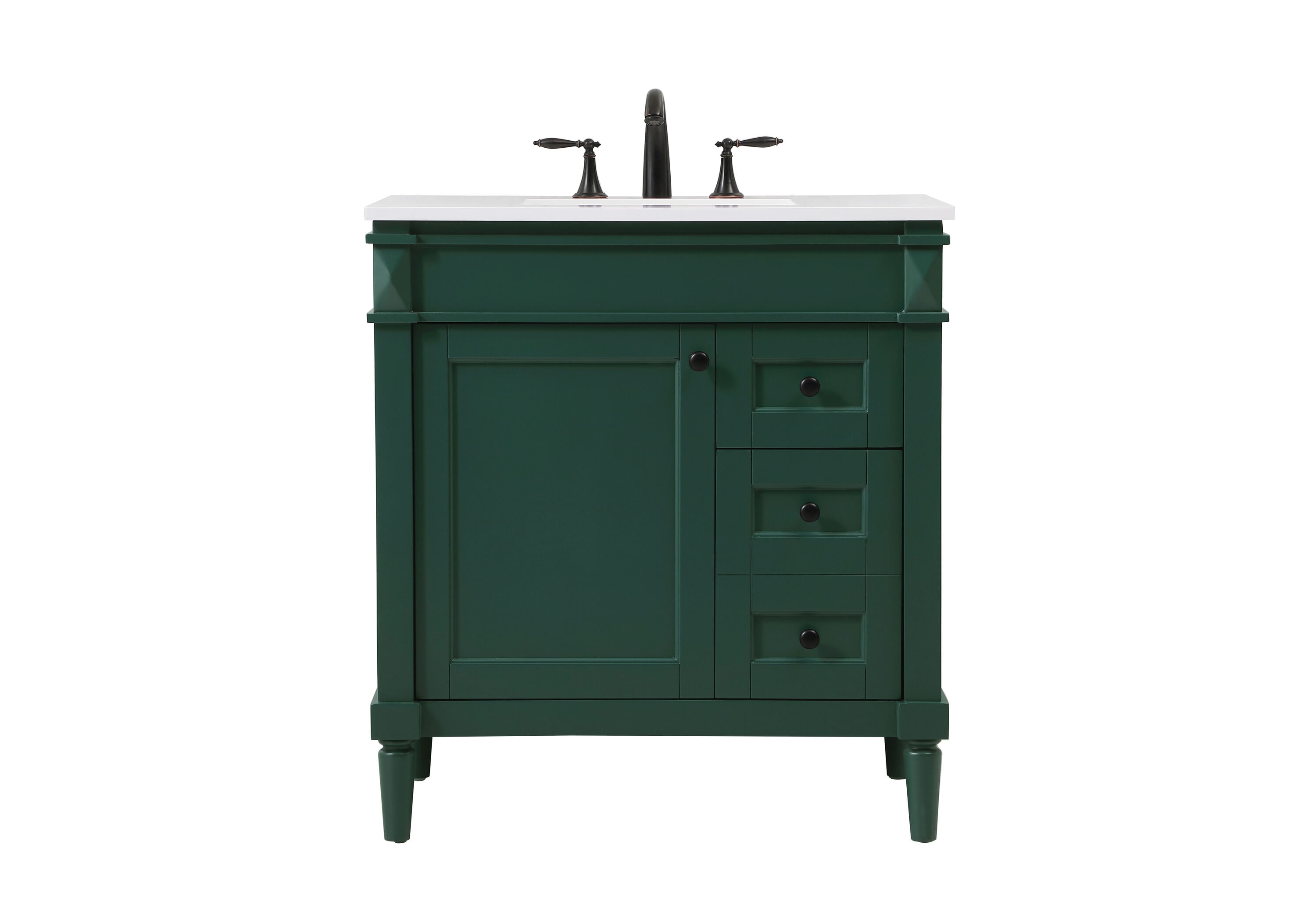 Elegant Decor HF95496GN Home Furnishing 32-in Green Undermount Single Sink Bathroom Vanity with Ivory White Engineered Marble Top