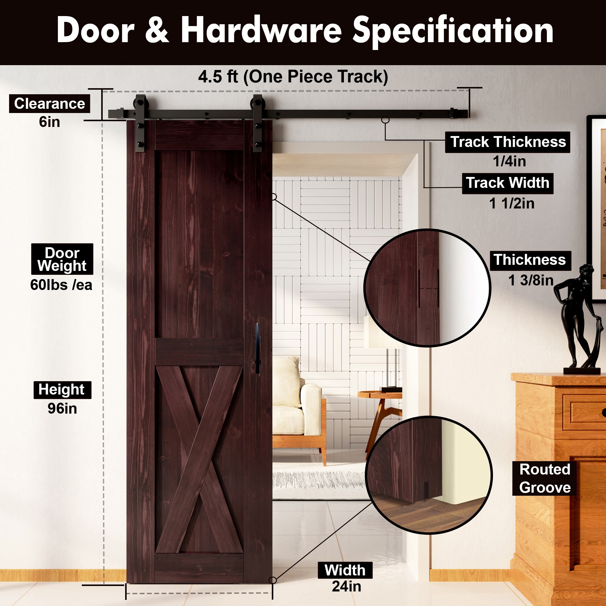 HOMACER YT1TGH054C-2496-X-RD Barn-Doors - View #7