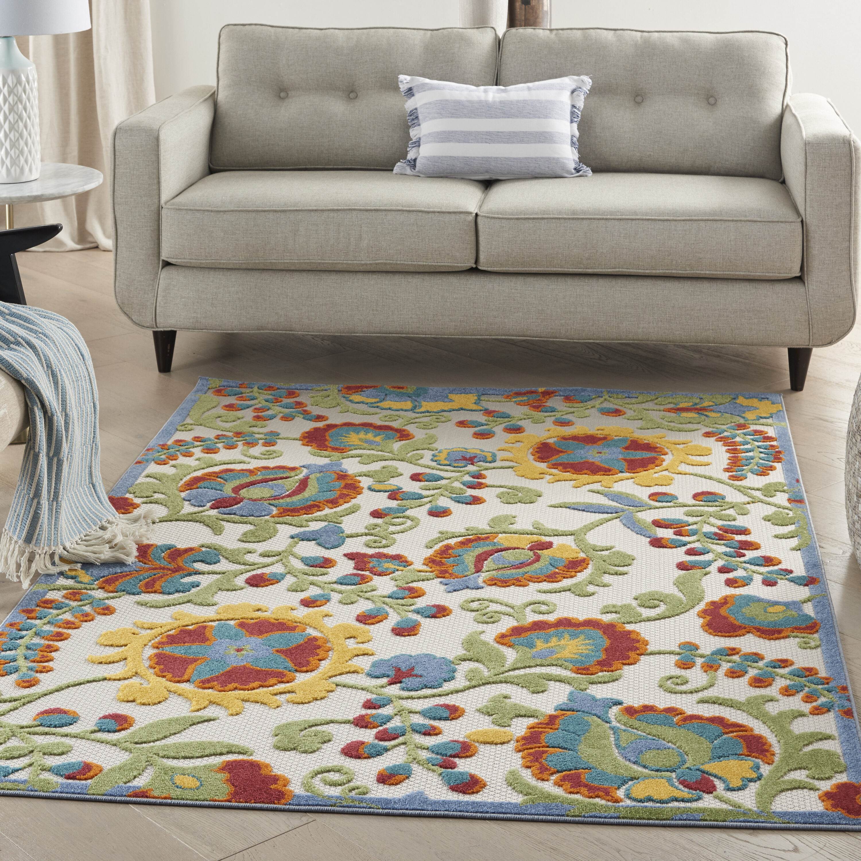 Nourison 99446827562 Aloha 4 x 6 (ft) Loomed Polypropylene Ivory/Multi Rectangular Indoor/Outdoor Floral/Botanical Farmhouse/Cottage Area rug