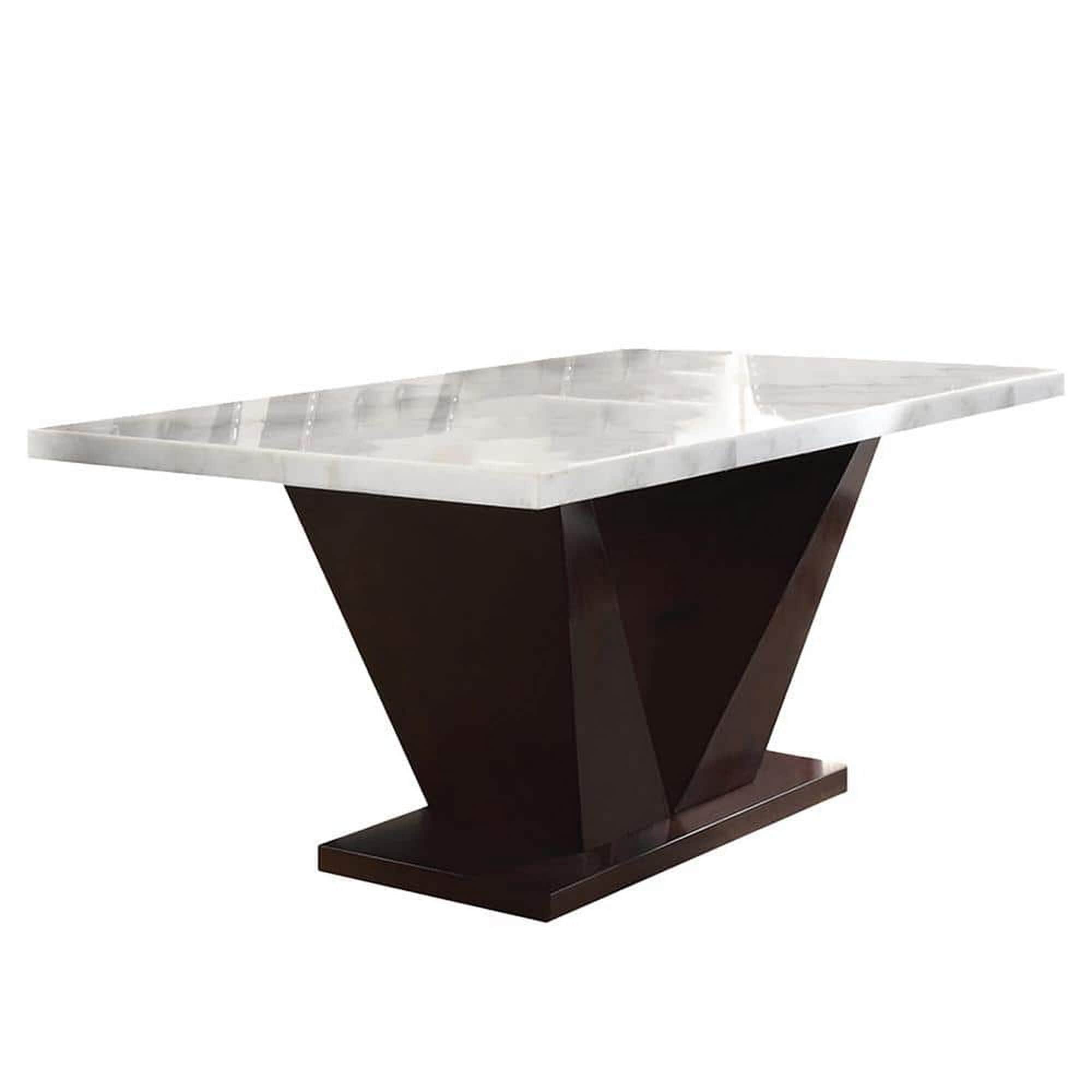 Benzara BM157244 White Walnut Contemporary/Modern Marble Dining Table, with Wood veneer Pedestal Base 64-in L x 30-in H