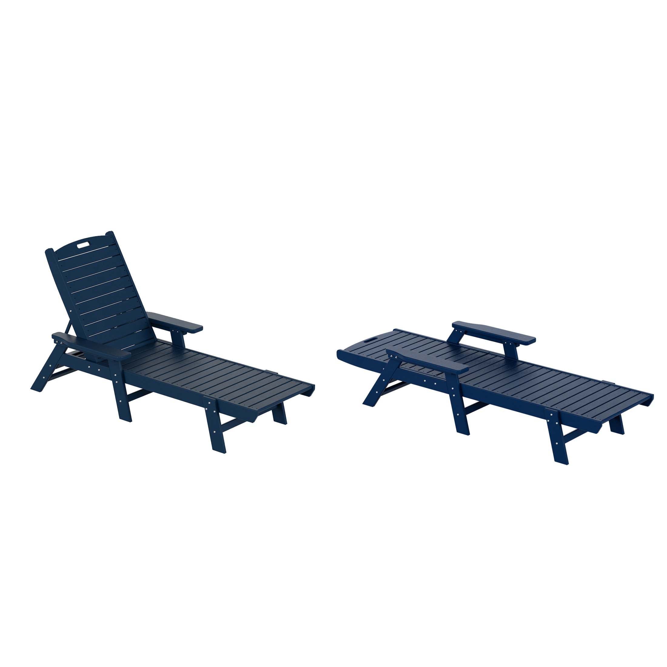 Navy Blue HDPE Adjustable Outdoor Chaise Lounge with Arms