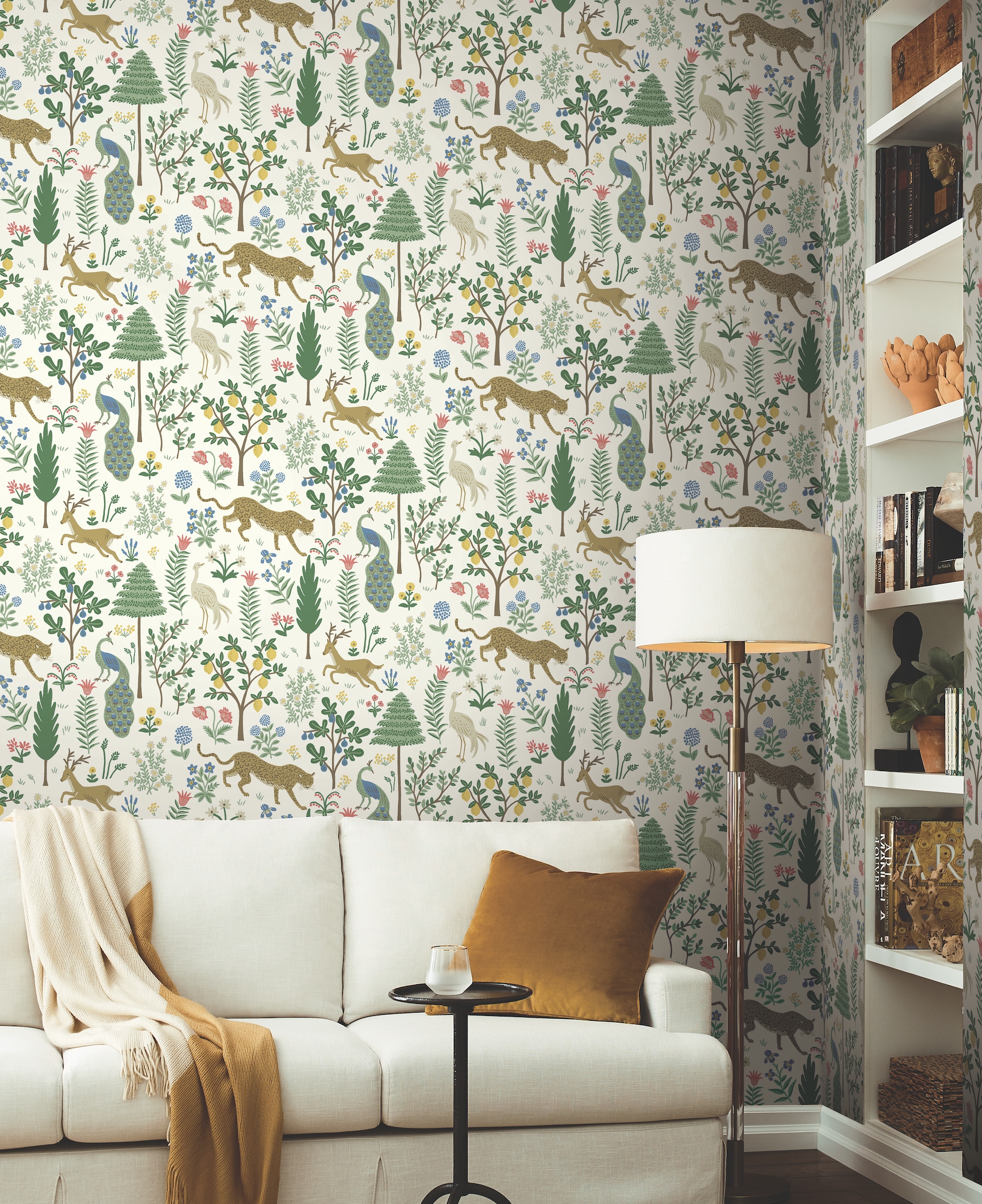 Rifle Paper RP7305 60.8-Sq. Feet White Brown Non-woven Animals Unpasted Wallpaper