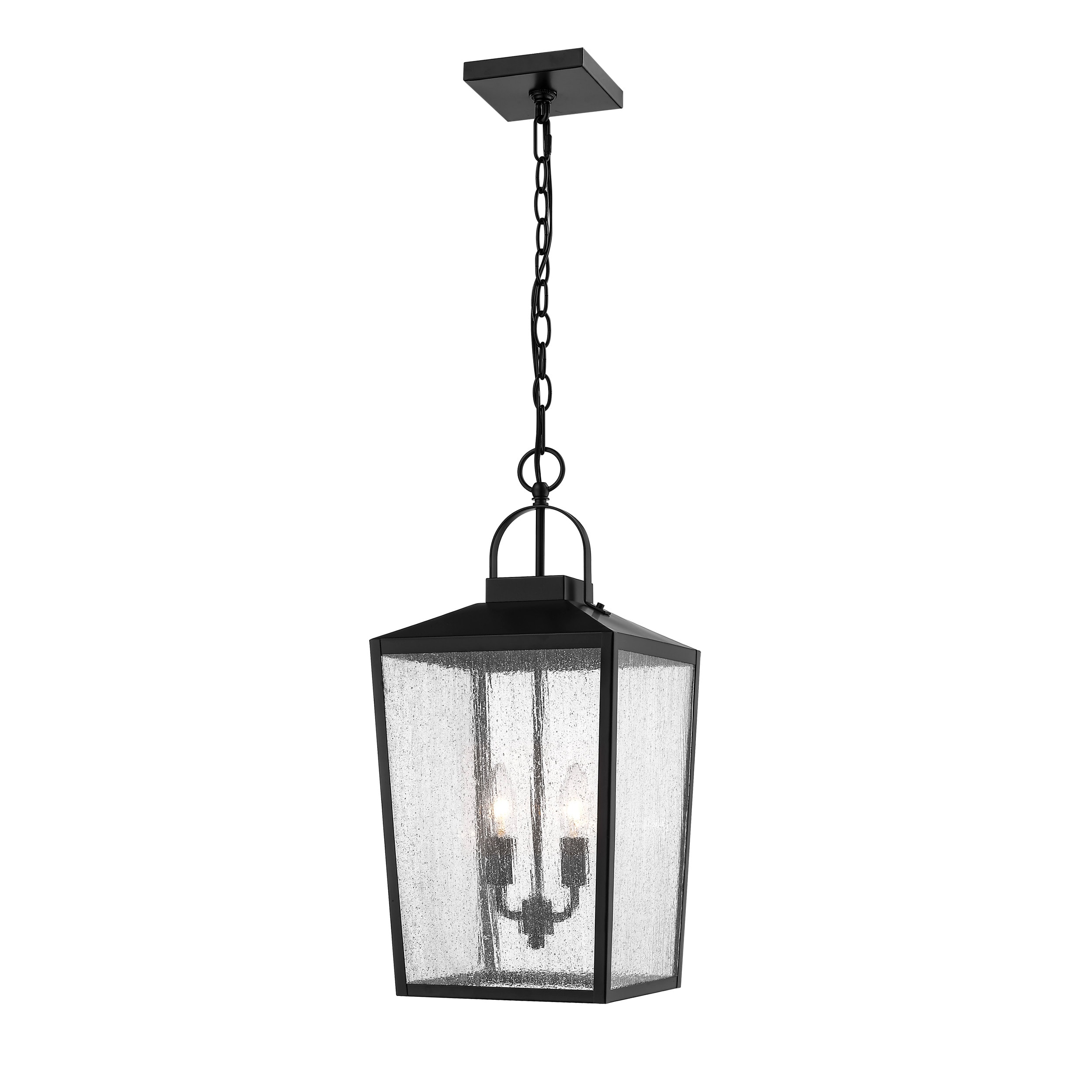 Millennium Lighting 2655-PBK Devens 2 -Light Powder Coat Black Transitional Seeded glass Lantern Medium Outdoor Hanging Pendant light