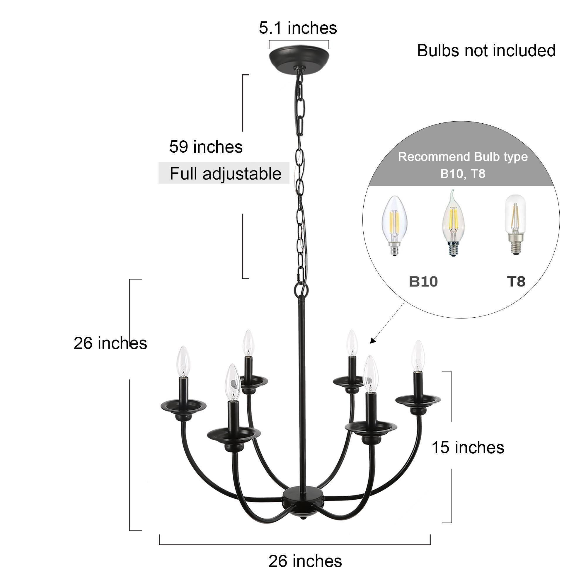 Matte Black Wrought Iron 6-Arm Adjustable Chandelier