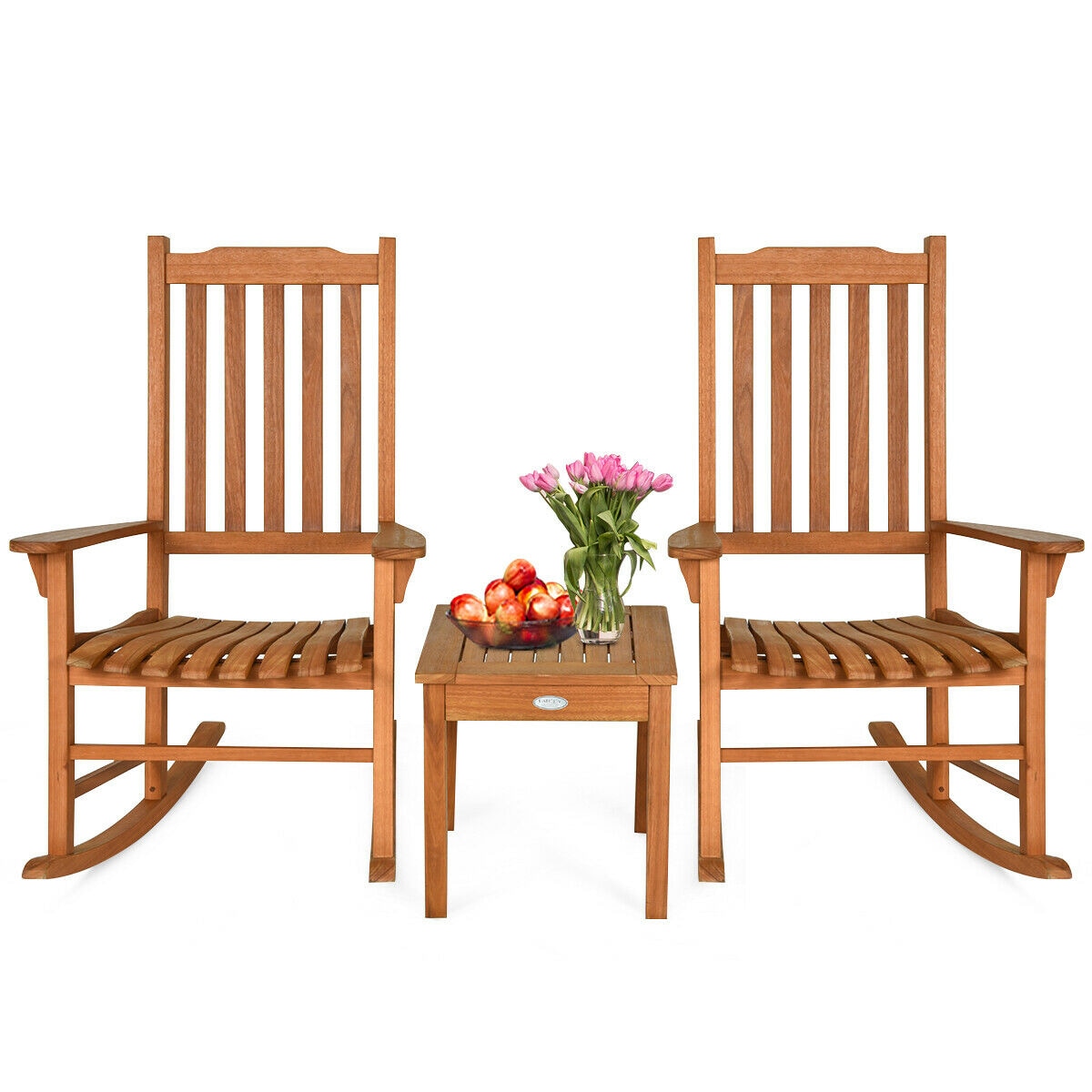 Forclover HYFC-3PCS702 Rocking Chair Set 3 -Piece Patio Conversation Set with Brown