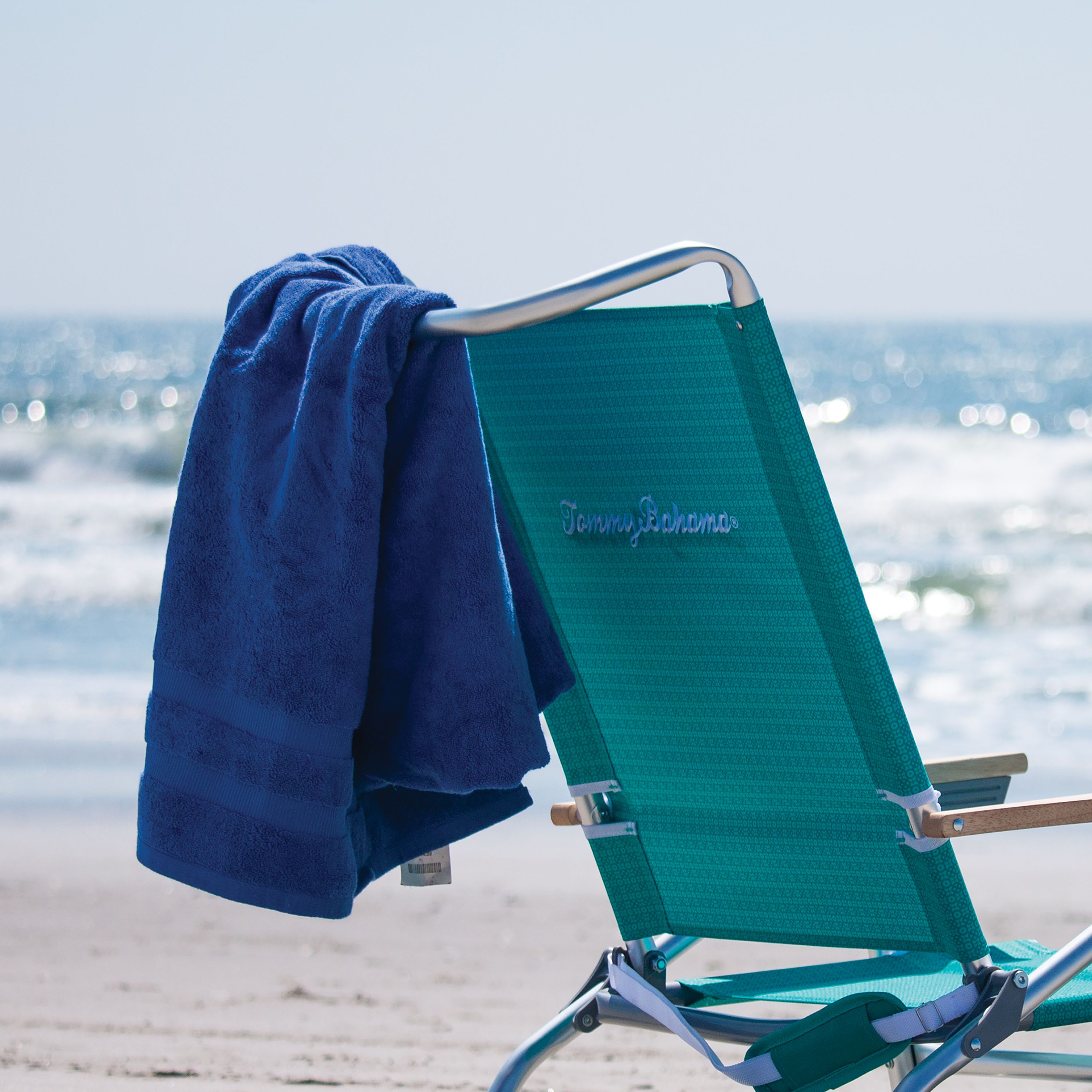 Tommy Bahama Polyester Teal Folding Beach Chair Adjustable and