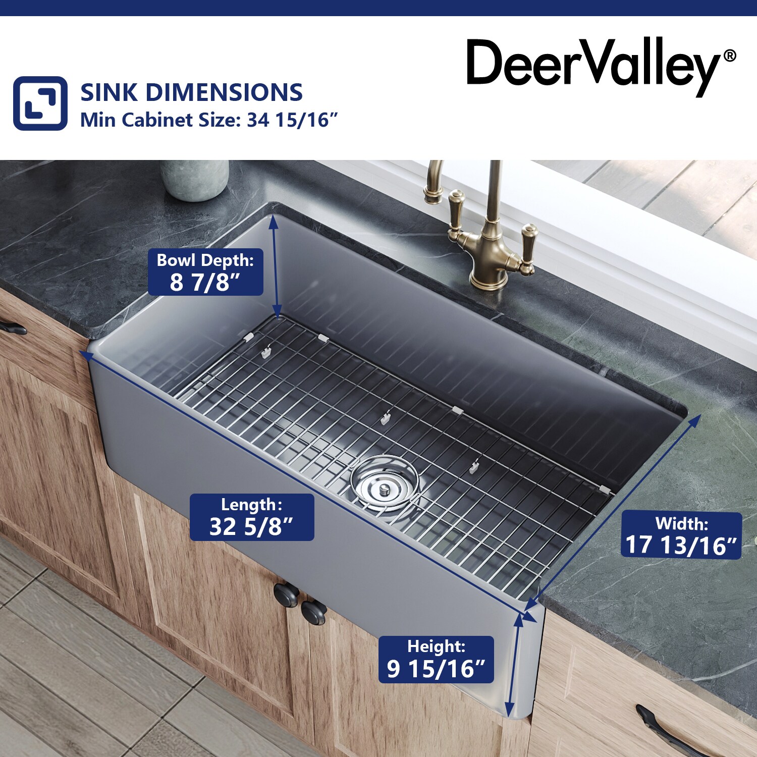 Deervalley Farmhouse Apron Front 33 In X 17 8 In Gray Fireclay Single