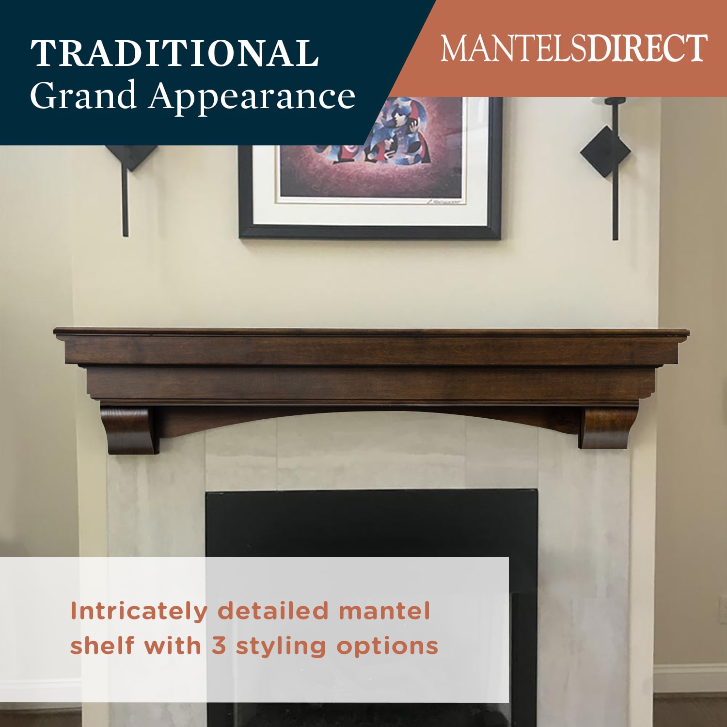 Mantels Direct SALEM-72-RSWD Mantel-Shelves - View #4
