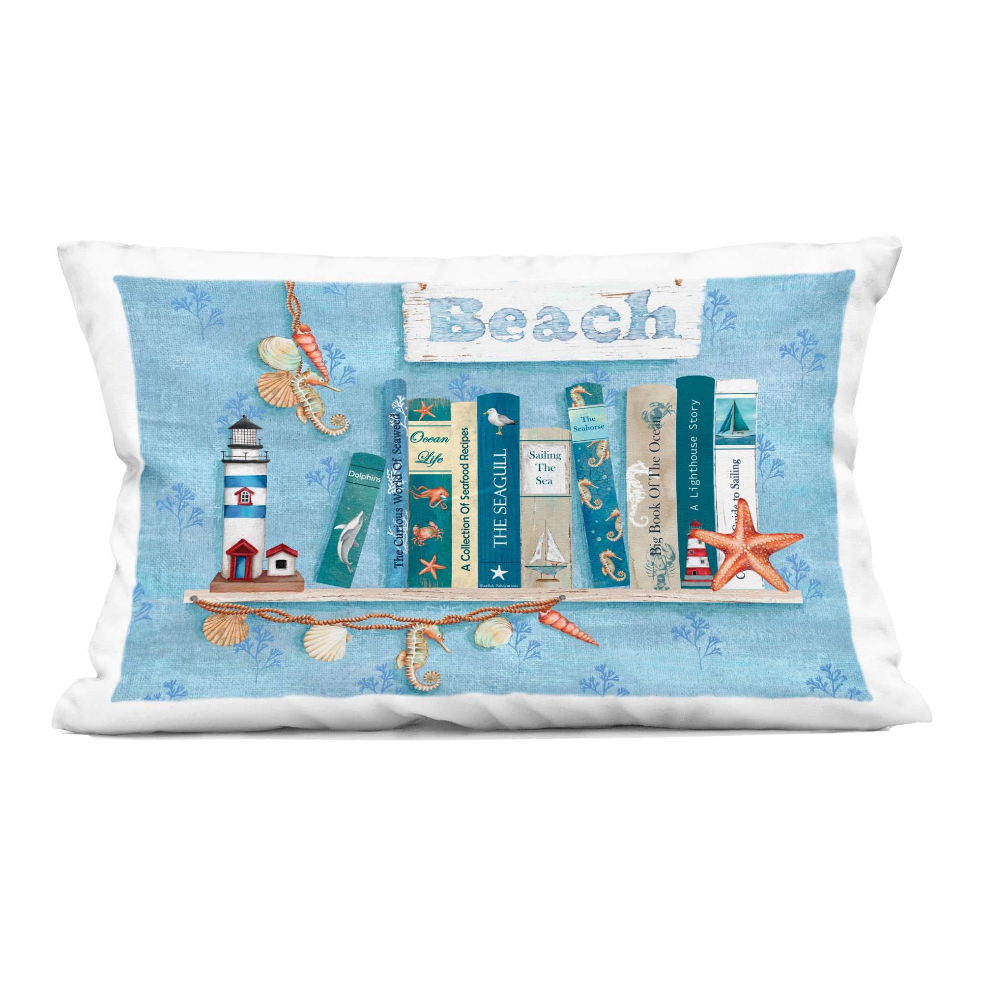 Stupell Industries PLR-088-RCW-14X20 Beachy Book Shelf Panel Decorative Printed Throw Pillow design by Emma Leach 14 x 7 x 20