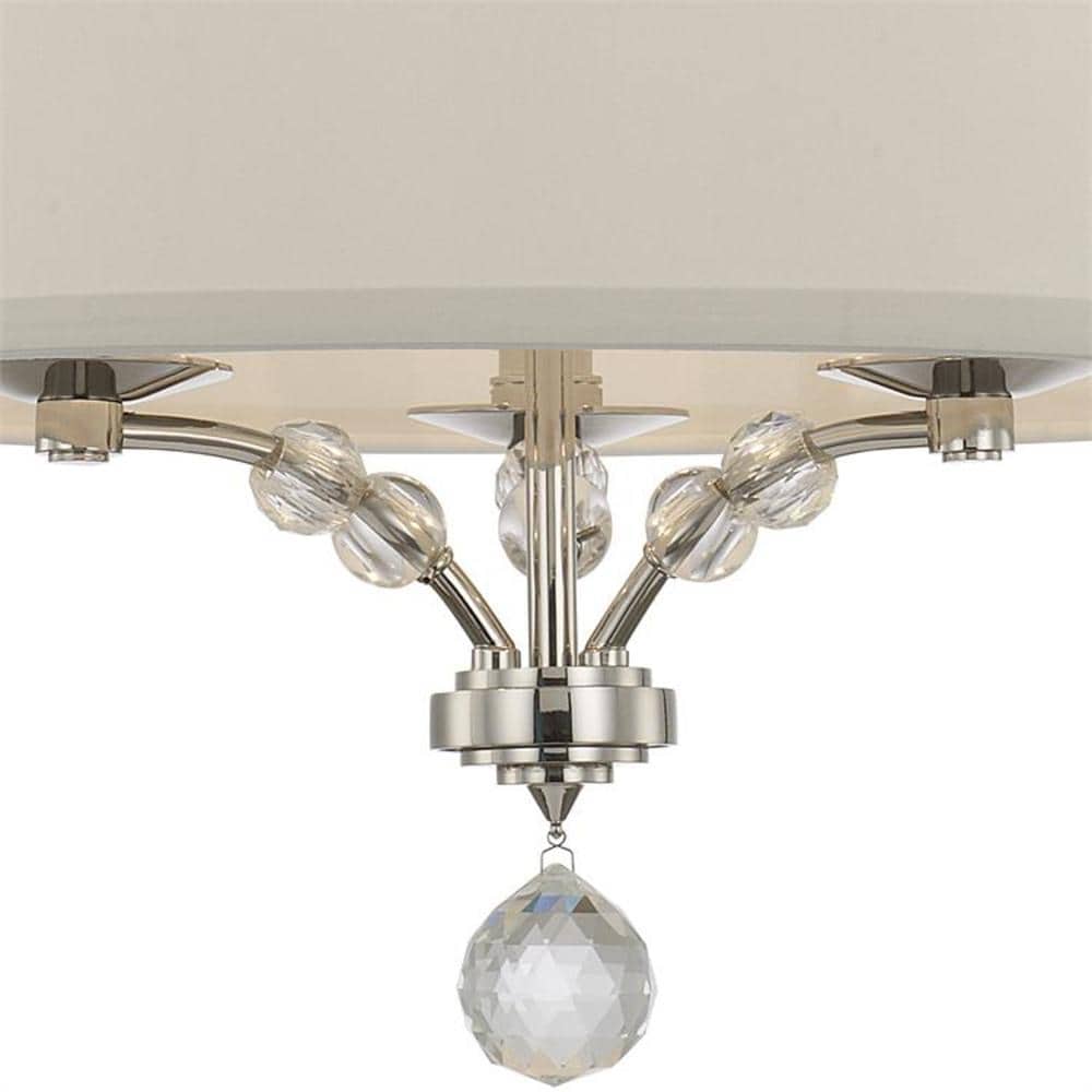 Polished Nickel Mini Chandelier with Crystal Beads and Silk Shade
