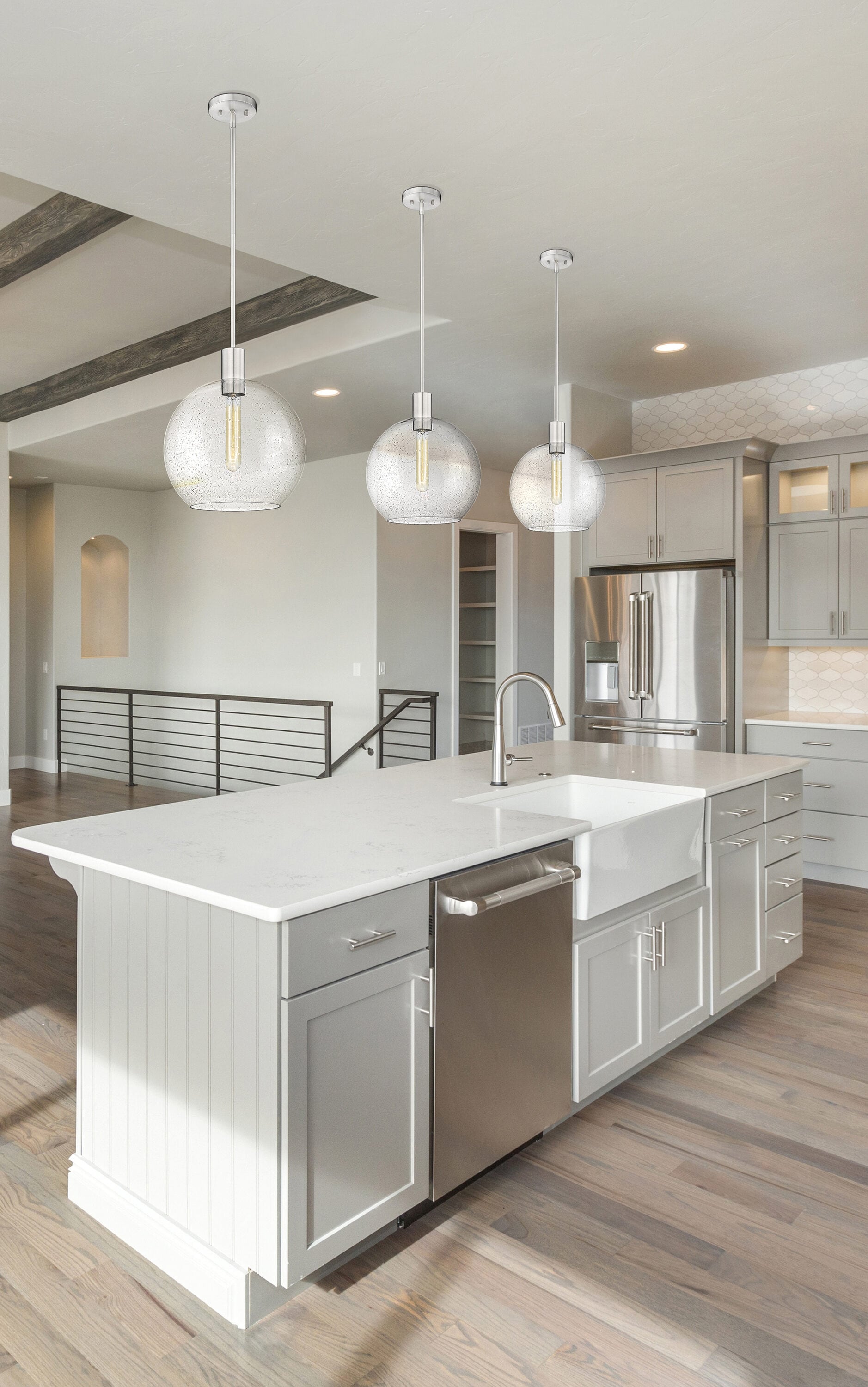 Brushed Nickel Globe Pendant with Clear Glass Shade