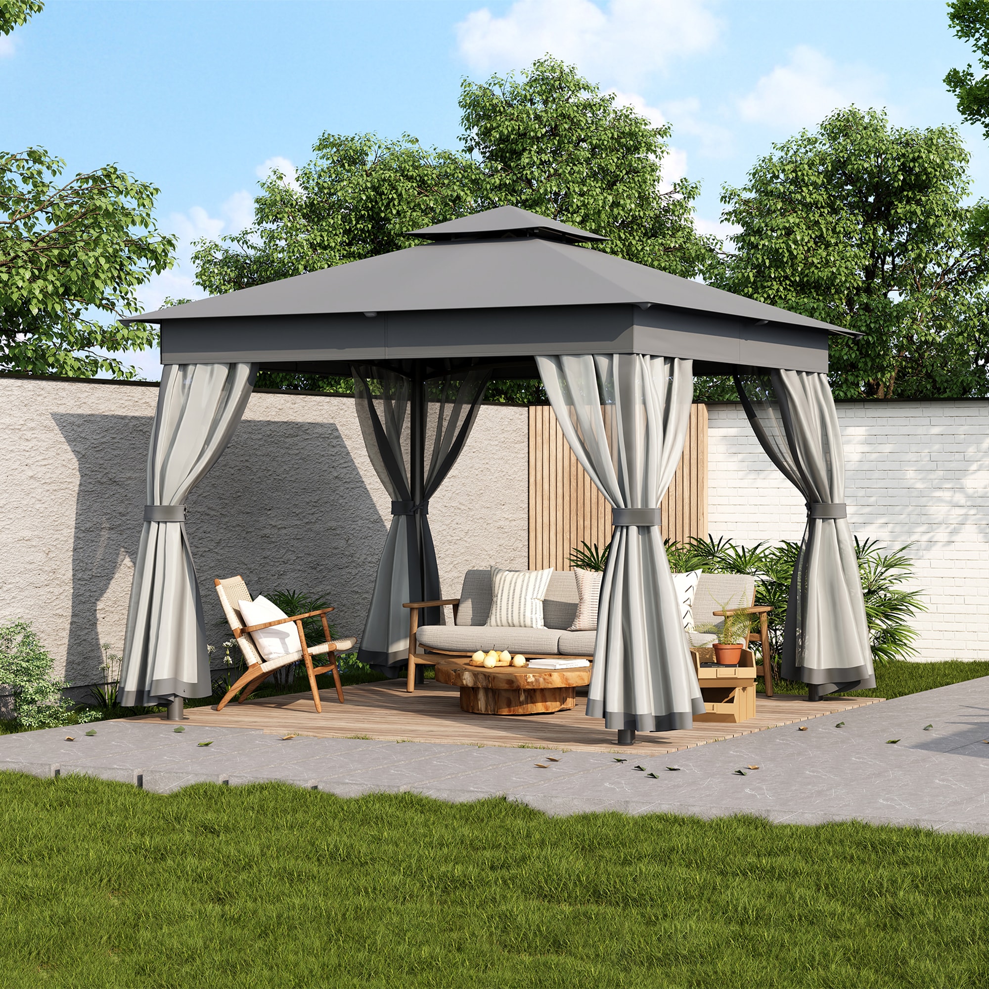 SINOFURN SYB740012WT Wood-Resin-Gazebos - View #2