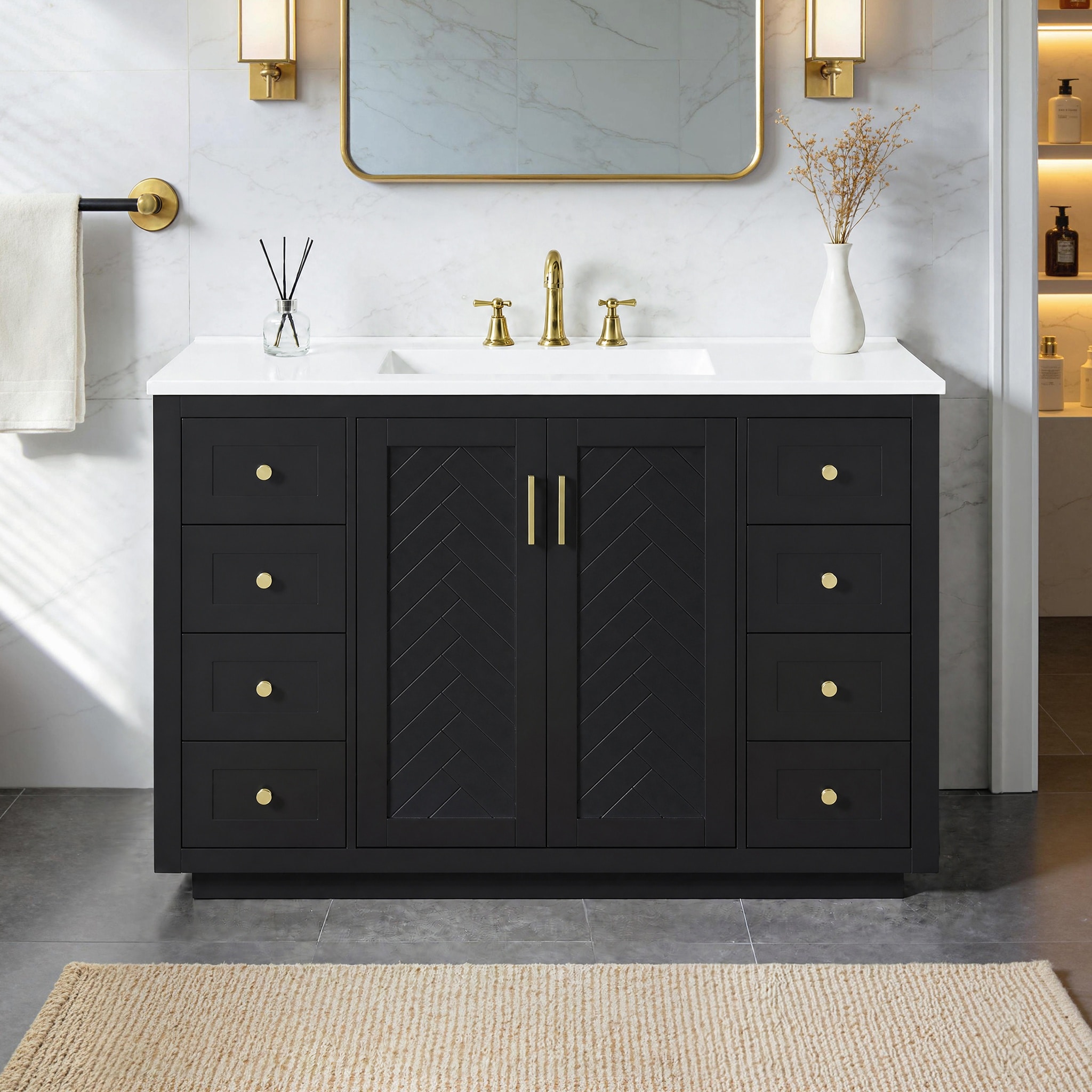 JCFL 48 Inch Black Freestanding MDF Bathroom Vanity Set with Sink Top