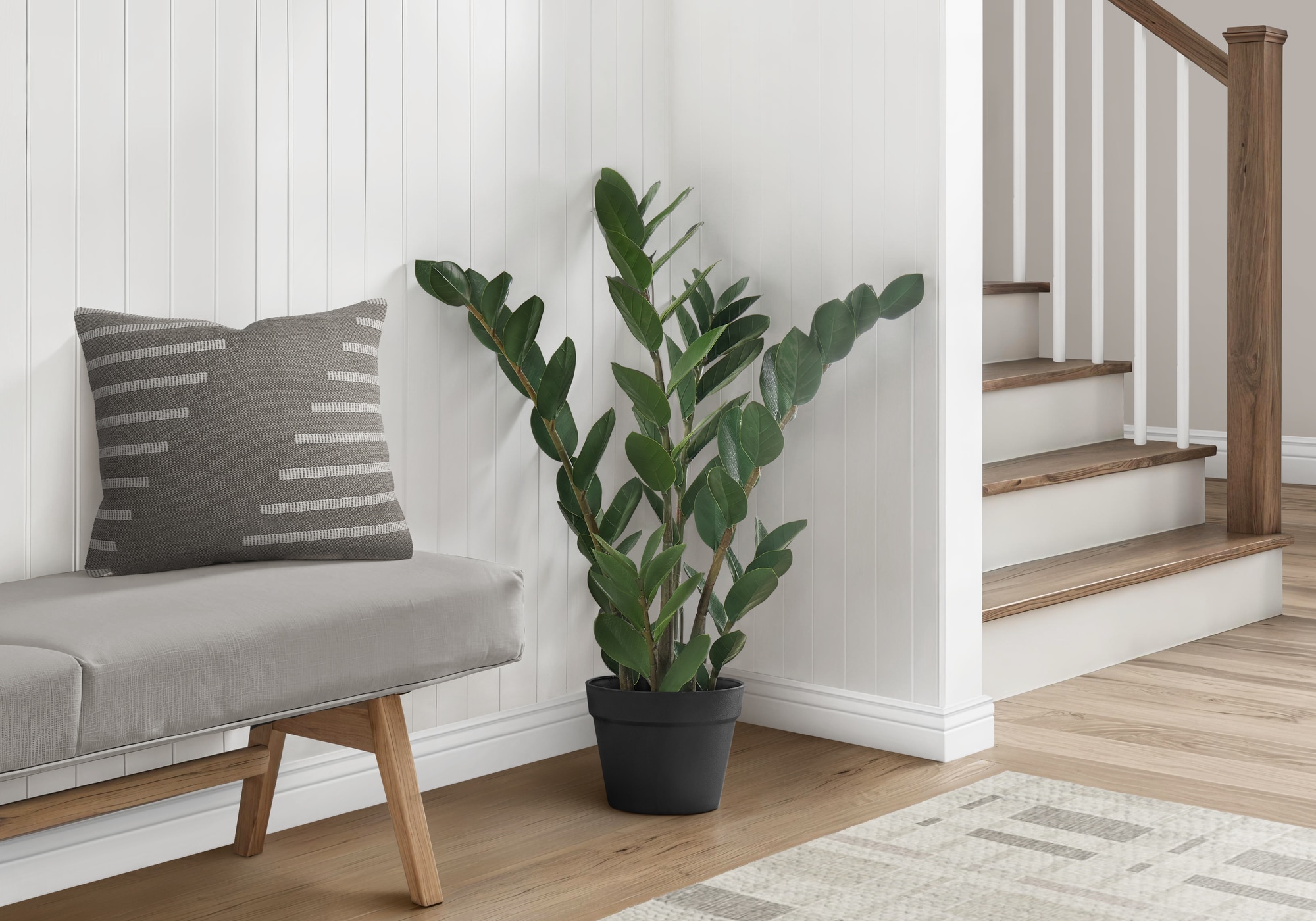 Huluwat Artificial Plant 29inches Tall Zz Tree Indoor Faux Fake Floor Greenery Potted Real Touch Decorative Green Leaves Black Pot