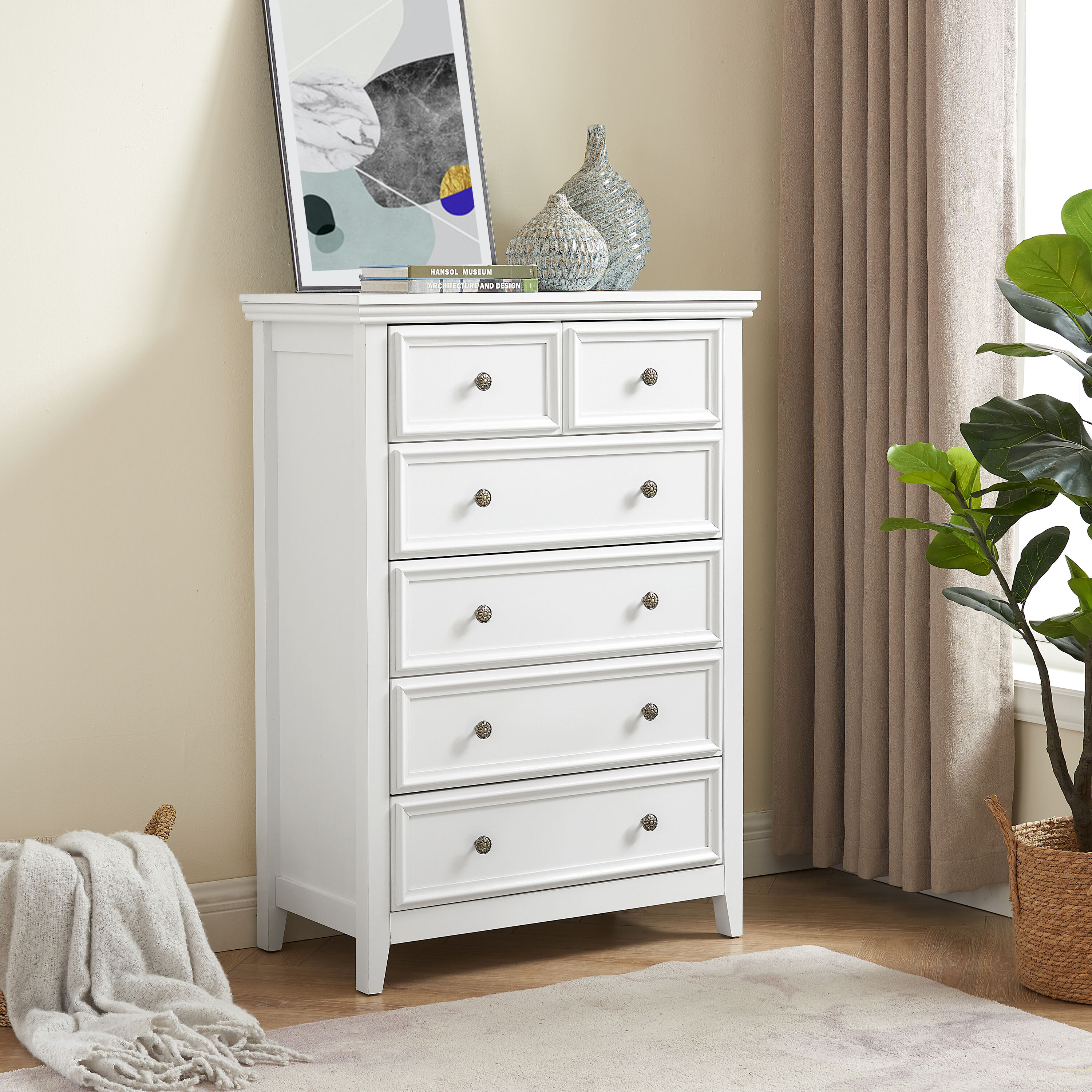 Fun Orange FUN24DR11 Bedroom Dresser White 6 -Drawer Standard dresser