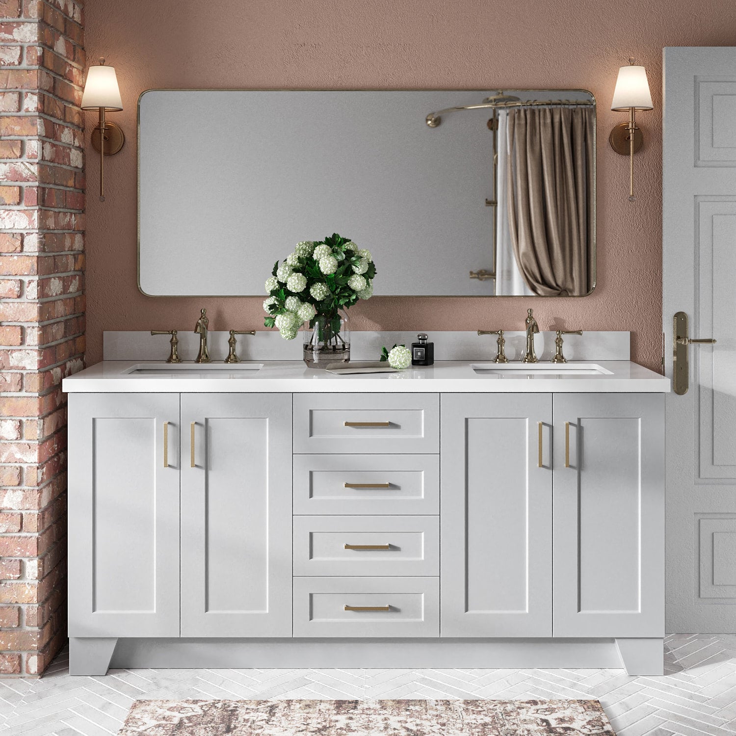 ARIEL Q073DWQRVOGRY Taylor 73-in Gray Undermount Double Sink Bathroom Vanity with Pure White Quartz Quartz Top