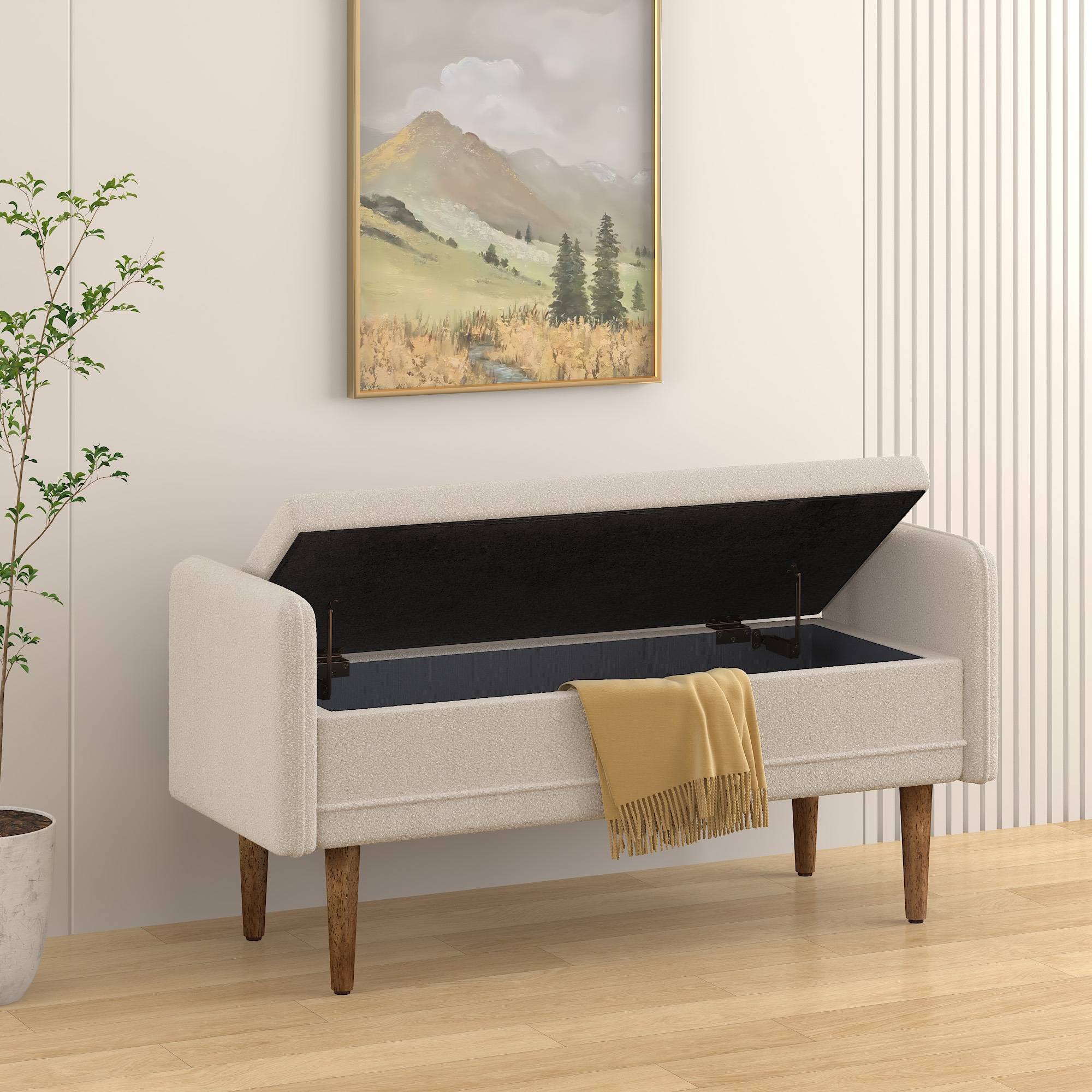 EXTRAUP Bench Modern Beige Storage Bench with Storage 44.5-in x 17-in x ...