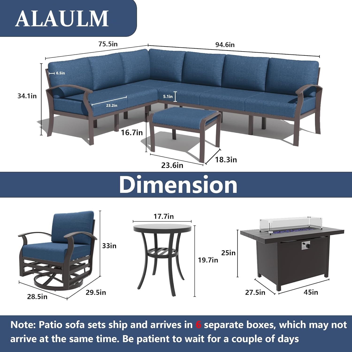 ALAULM LS-L6FIRESR-NAVY Patio-Sofas-Daybeds - View #2