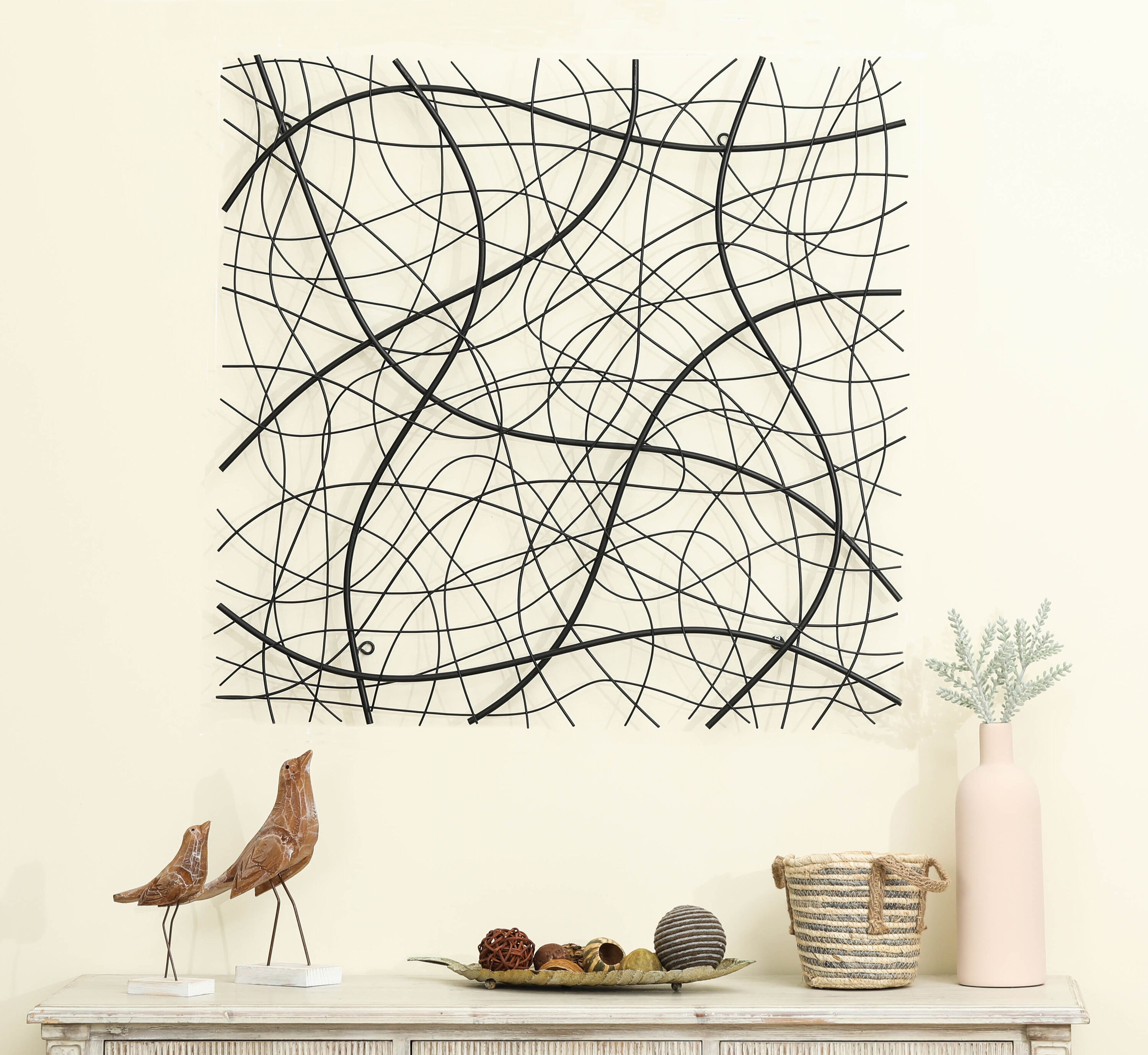 Large Black Abstract Square Iron Wall Sculpture