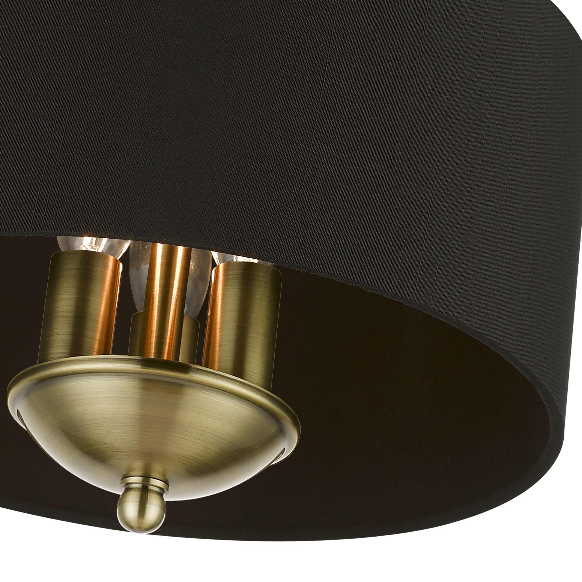 Antique Brass 3-Light Transitional Semi-Flush Mount with Black Fabric Shade